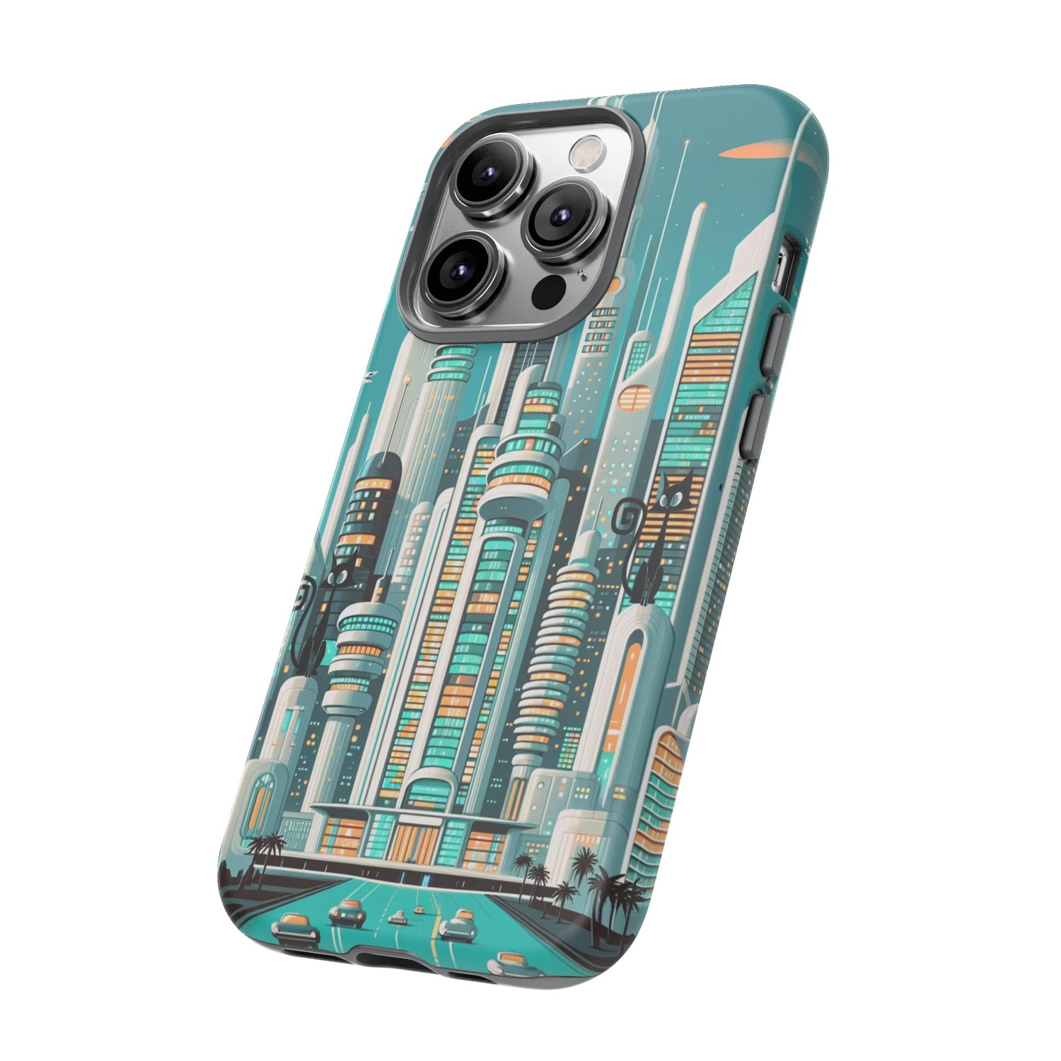 Sci-Fi Atomic Cat City, Mid Century Modern Phone Tough Cases Phone Case