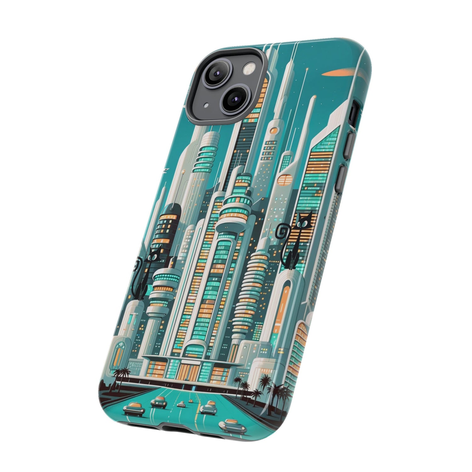 Sci-Fi Atomic Cat City, Mid Century Modern Phone Tough Cases Phone Case