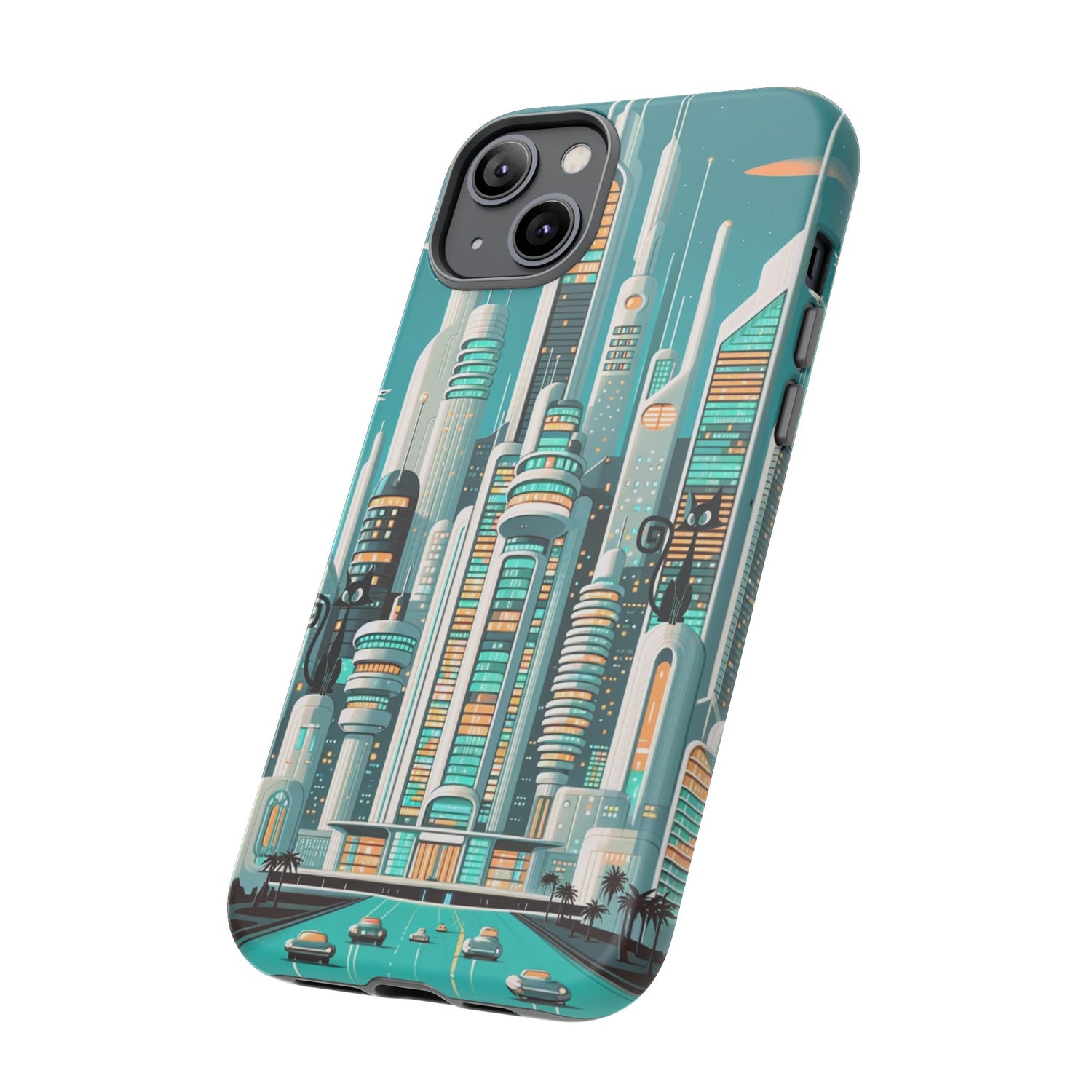 Sci-Fi Atomic Cat City, Mid Century Modern Phone Tough Cases Phone Case