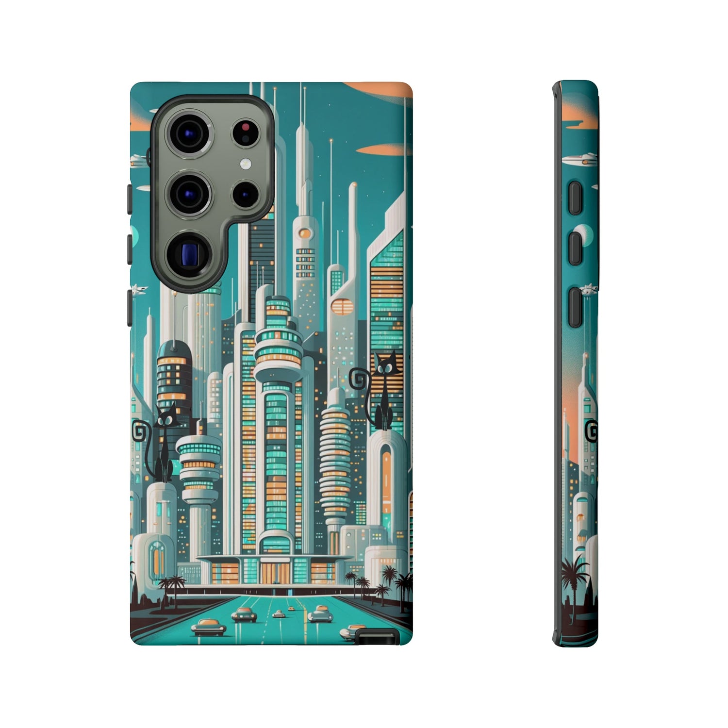 Sci-Fi Atomic Cat City, Mid Century Modern Phone Tough Cases Phone Case