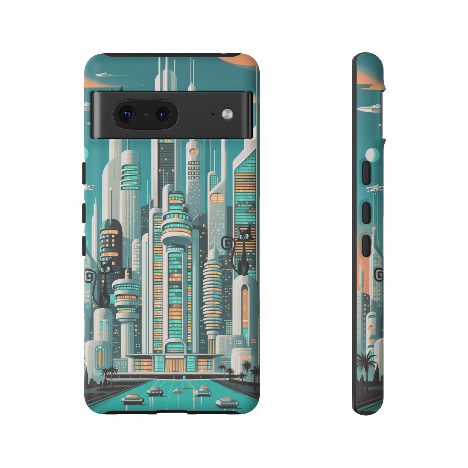 Sci-Fi Atomic Cat City, Mid Century Modern Phone Tough Cases Phone Case