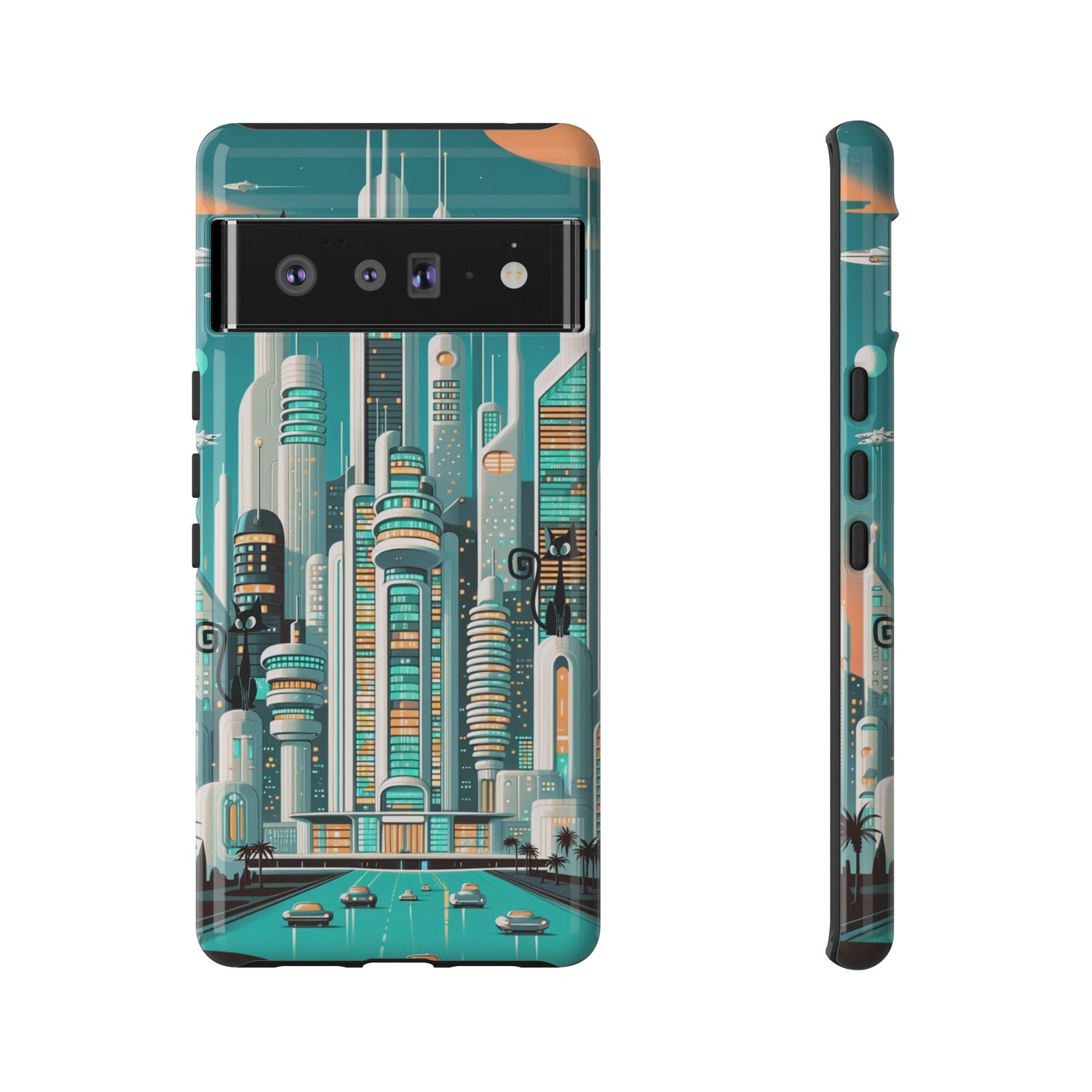 Sci-Fi Atomic Cat City, Mid Century Modern Phone Tough Cases Phone Case