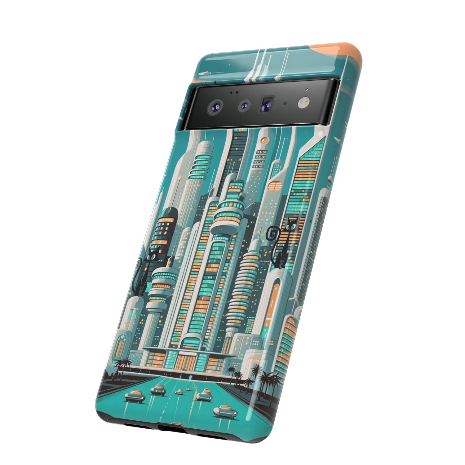 Sci-Fi Atomic Cat City, Mid Century Modern Phone Tough Cases Phone Case