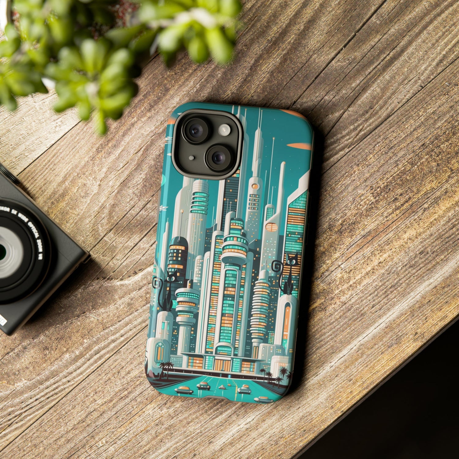 Sci-Fi Atomic Cat City, Mid Century Modern Phone Tough Cases Phone Case