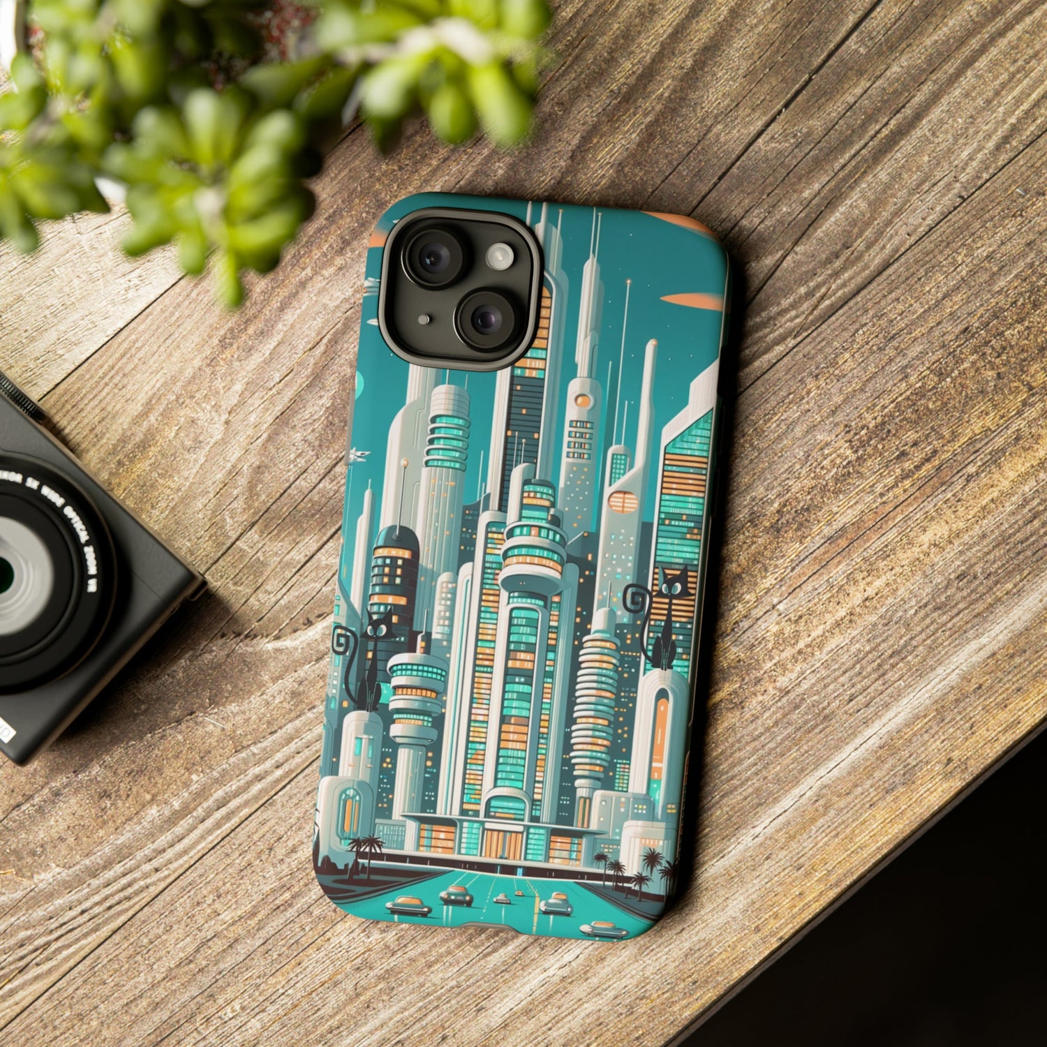 Sci-Fi Atomic Cat City, Mid Century Modern Phone Tough Cases Phone Case