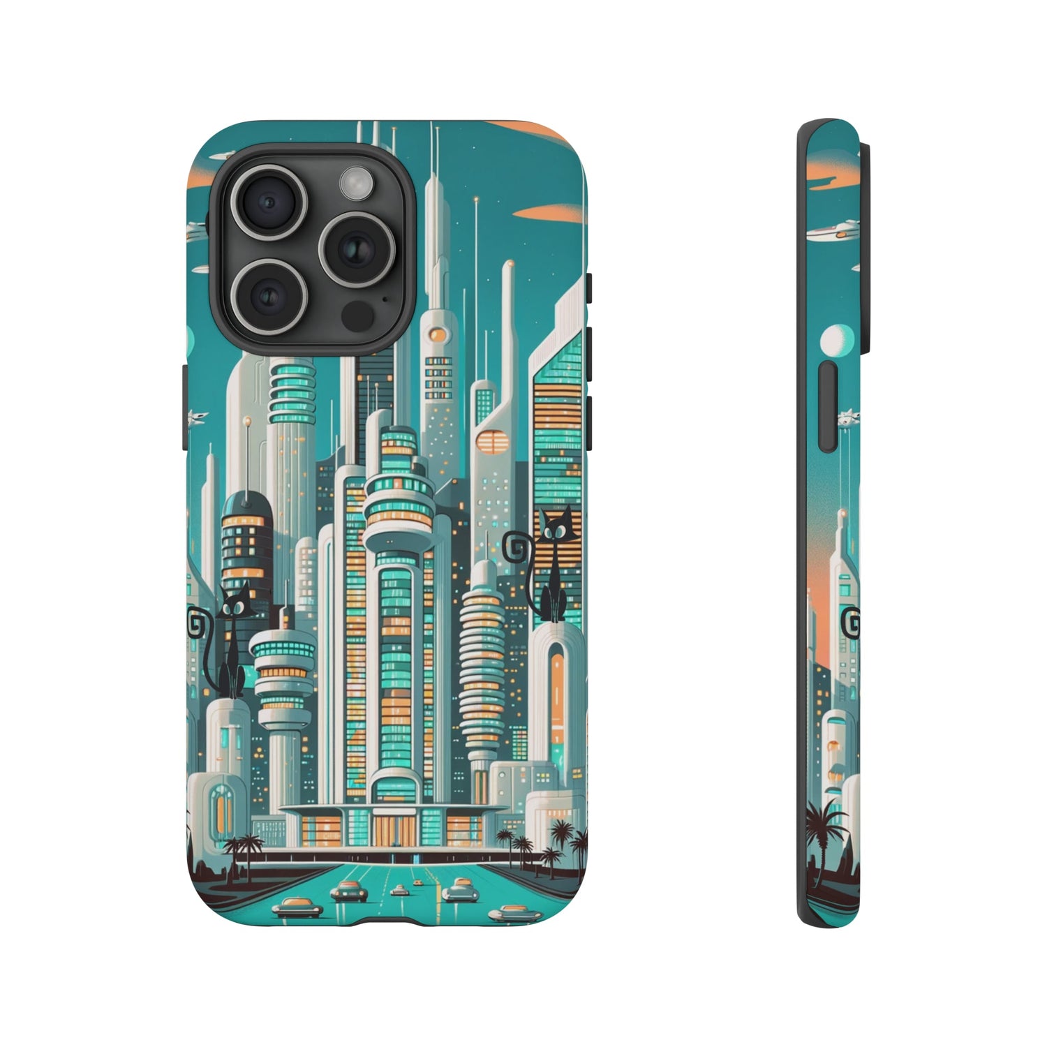 Sci-Fi Atomic Cat City, Mid Century Modern Phone Tough Cases Phone Case