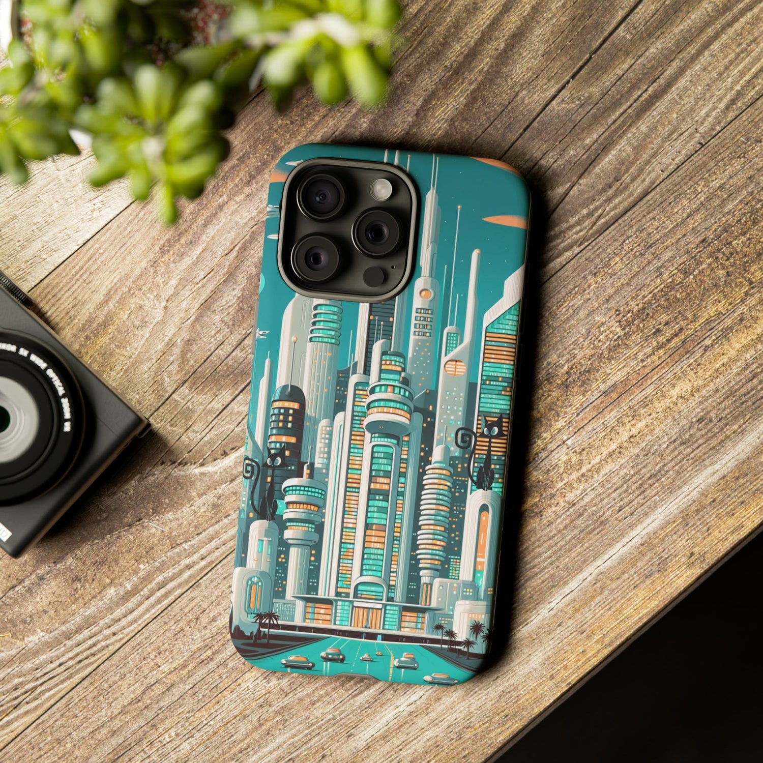 Sci-Fi Atomic Cat City, Mid Century Modern Phone Tough Cases Phone Case