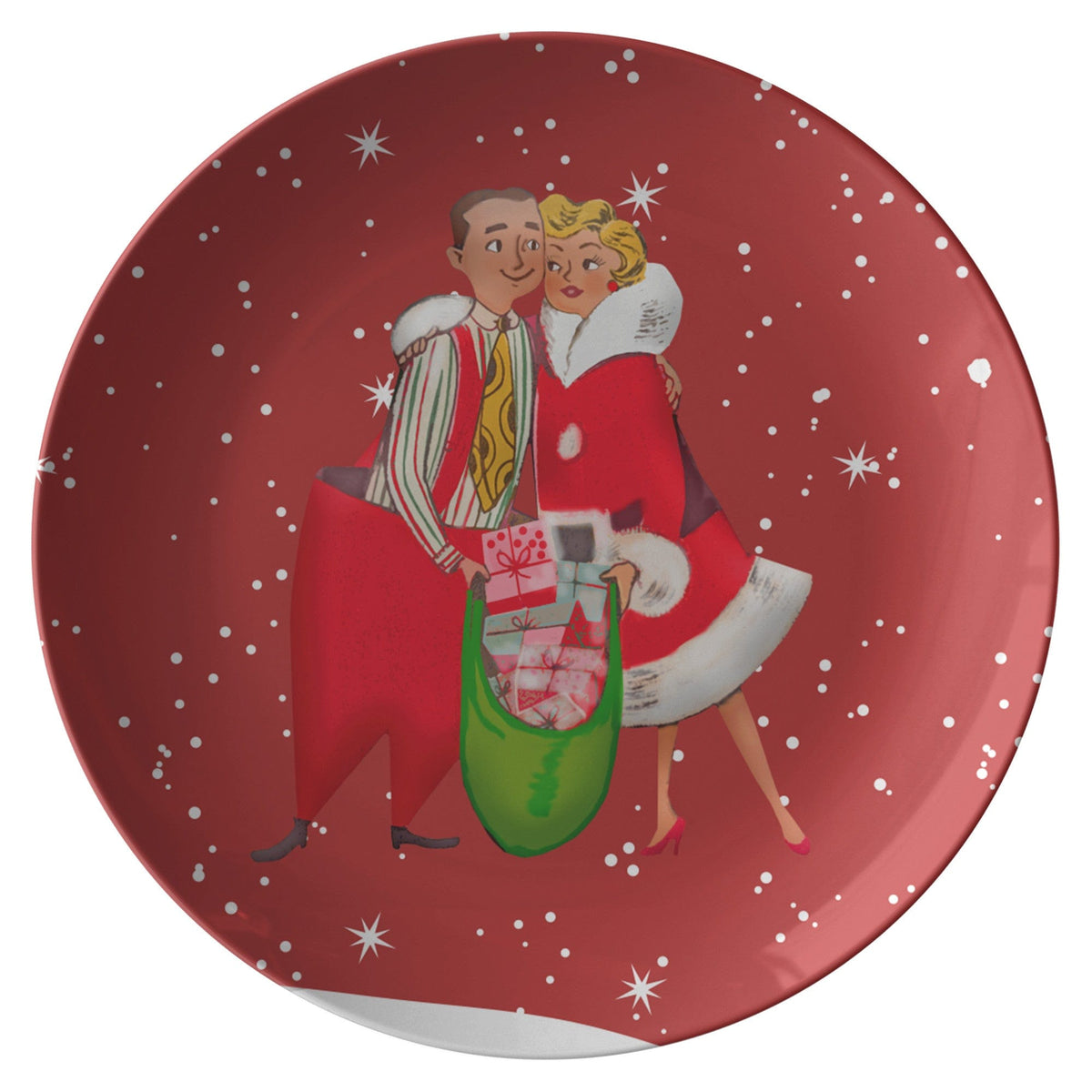 Mid Century Modern Christmas Holiday Atomic 50's Retro Dinner Plates Kitchenware Set of Four