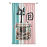 Atomic Cat, Kitschy Cute, Retro Typewriter, Office Sheer Pink, Aqua White, Window Curtain Home Decor Sheer / White / 50" × 84"