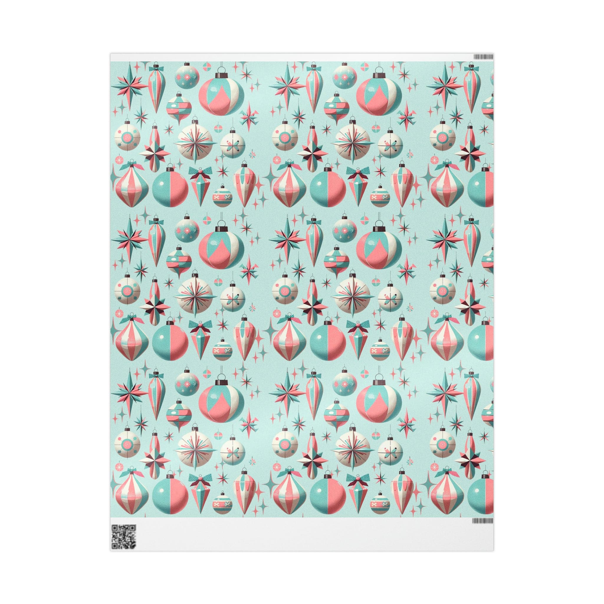 Shiny Brite Ornament Mid Century Modern Christmas Wrapping Papers In Aqua Blue, Pink, 50&