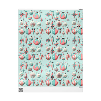 Shiny Brite Ornament Mid Century Modern Christmas Wrapping Papers In Aqua Blue, Pink, 50&