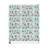 Shiny Brite Ornament Mid Century Modern Christmas Wrapping Papers In Aqua Blue, Pink, 50& Mid Century Modern Gal