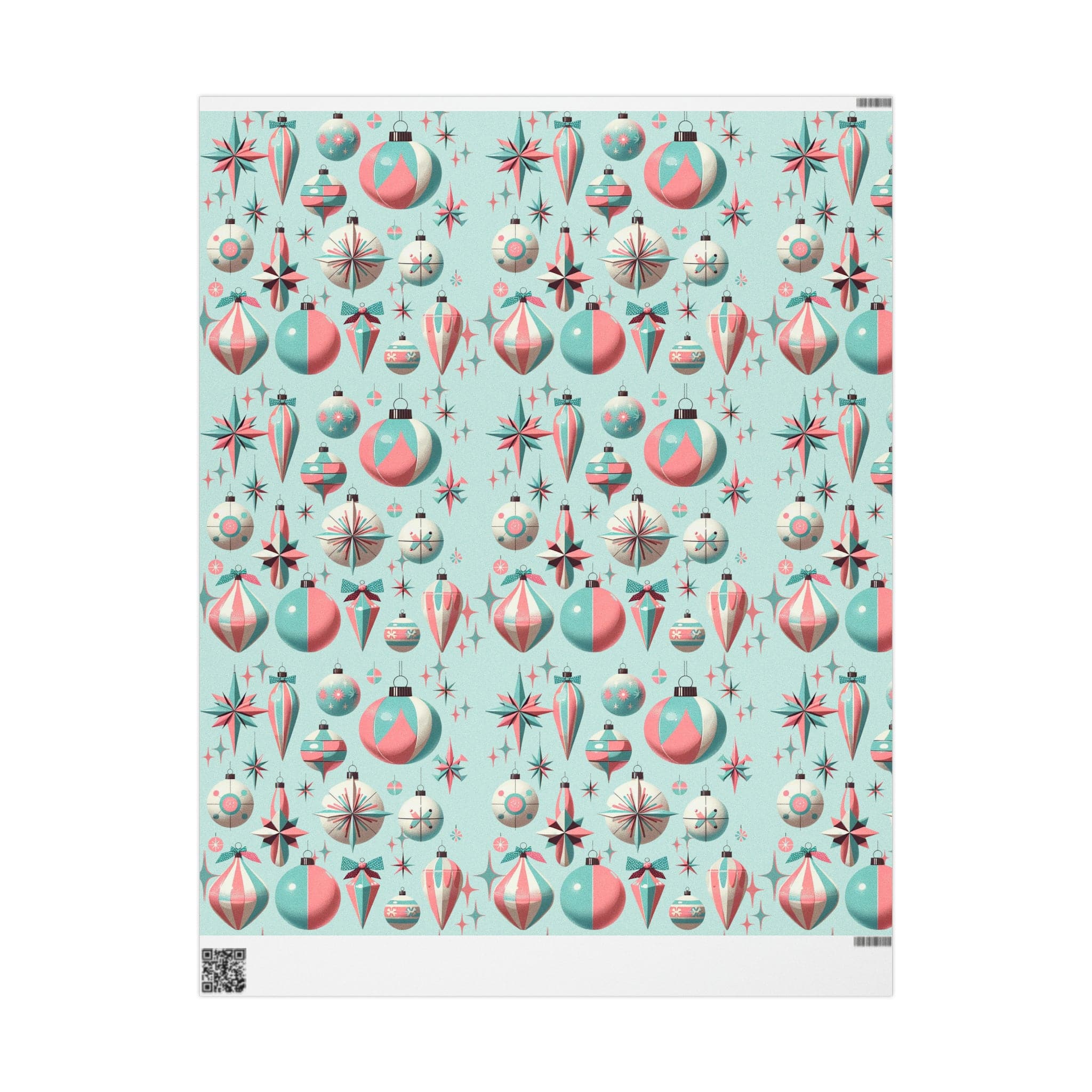 Shiny Brite Ornament Mid Century Modern Christmas Wrapping Papers In Aqua Blue, Pink, 50&