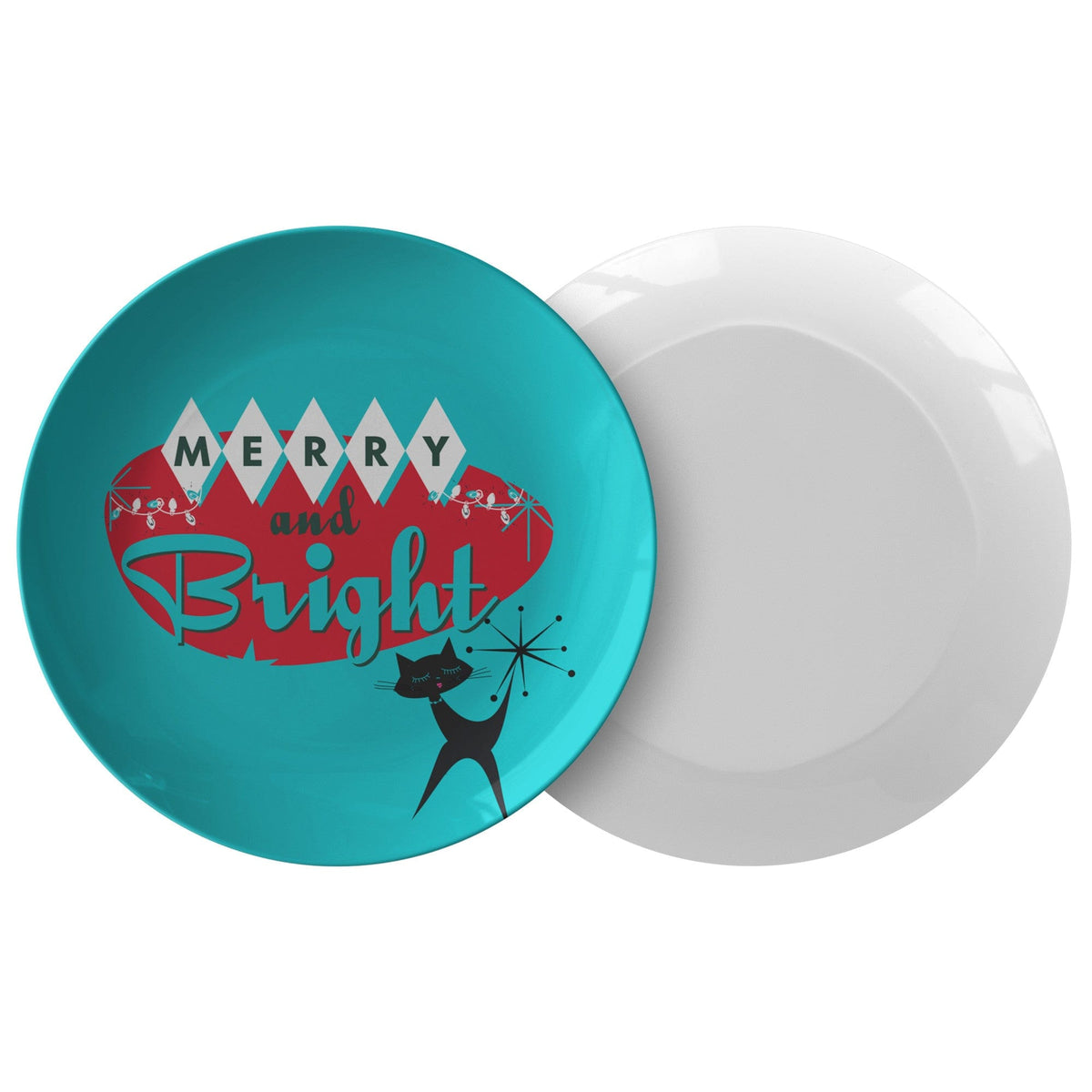 Mid Century Modern Aqua Blue, Red, Atomic 50's Retro Mod Holiday Dinner Plates Kitchenware Single