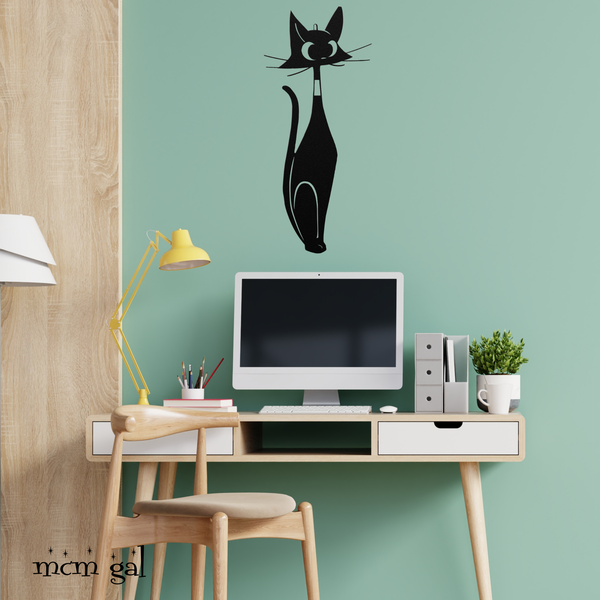 Atomic Cat Art, Mid Century Modern Metal Art, Sexy Sexton Black Cat Lover Mid Mod Wall Hanging