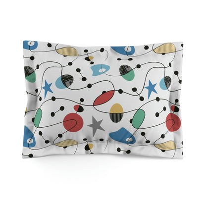 Atomic Space, Mid Century Modern, White, Abstract Mid Modernist Pillow Sham Home Decor Standard