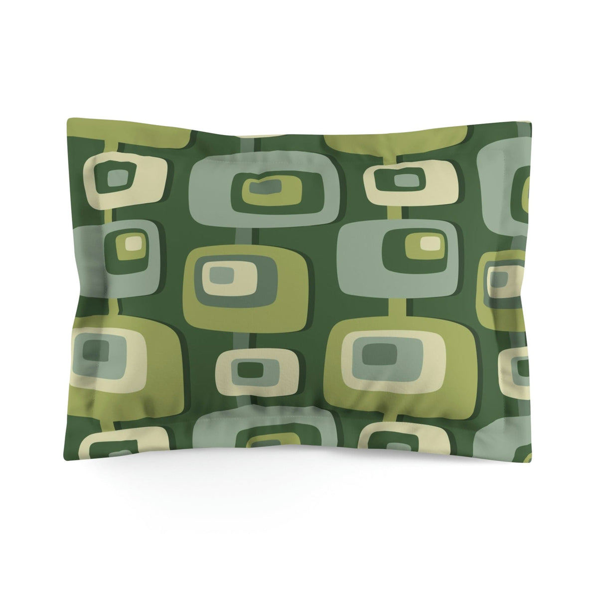 Mid Century Modern, Geometric, Groovy Green, Beige, Abstract, 60s 70s Retro Pillow Sham Home Decor Standard