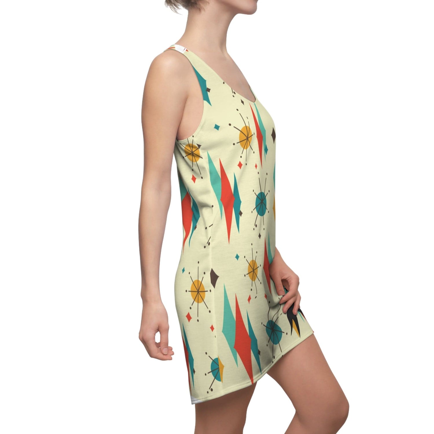 Summer Mod, Atomic Cat, Mid Mod Starburst Racer Back Tshirt Dress All Over Prints