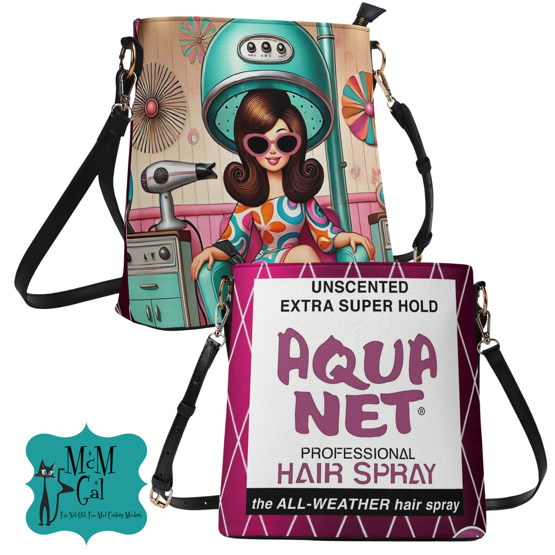 Kitschy Cute Hairdresser Aqua Net Designed, 80s Retro Hairdresser Bag - Mid Century Modern Gal