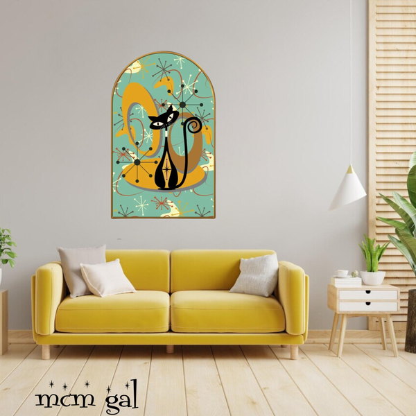 Atomic Cat Boomerang Art, Mid Century Modern Arc Wall Art