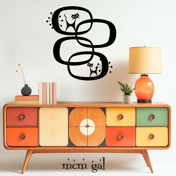 Atomic Cat Mid Century Modern Geometric Metal Wall Art