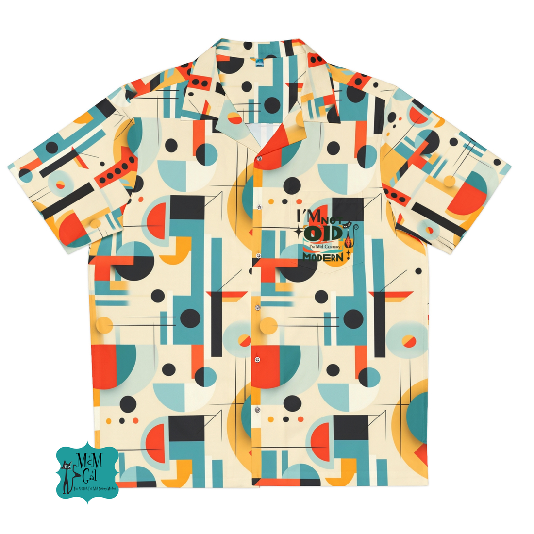 Mid Century Modern Man, Bauhaus Designed Mid Mod Retro Funky Fun Button Down Hawaiin Shirt, I&