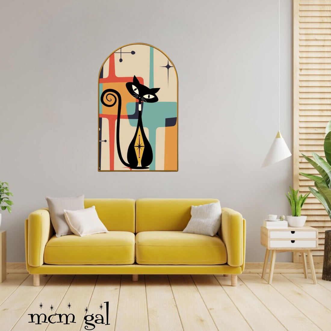 Atomic Cat Mid Century Modern Kitschy Wall Art Deco Style