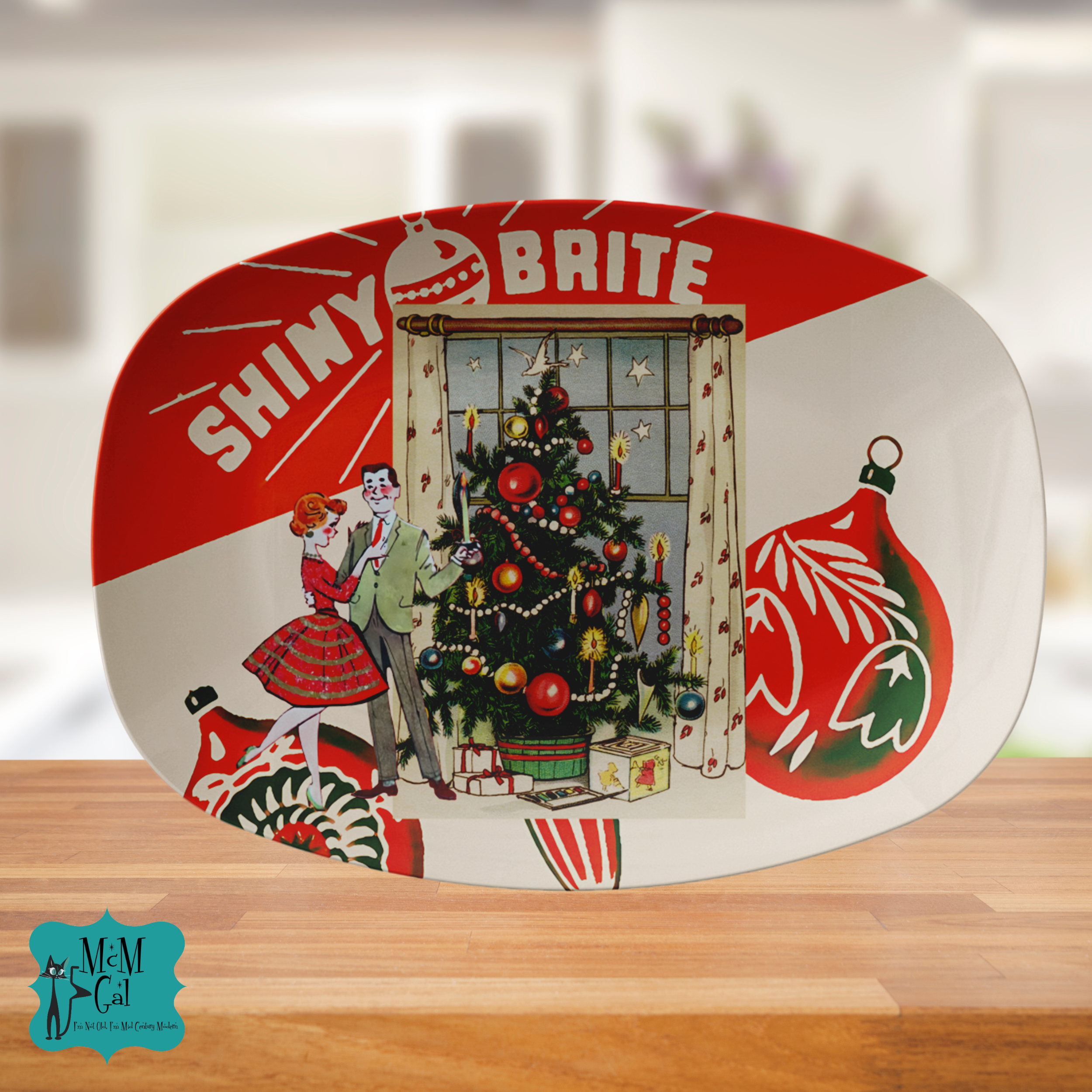 Vintage Christmas Ad Card, Mid Century Modern 50s Holiday Platter