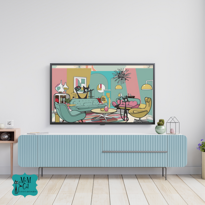 Mid Century Modern Atomic Cats Samsung TV Smart Frame Art - Mid Century Modern Gal