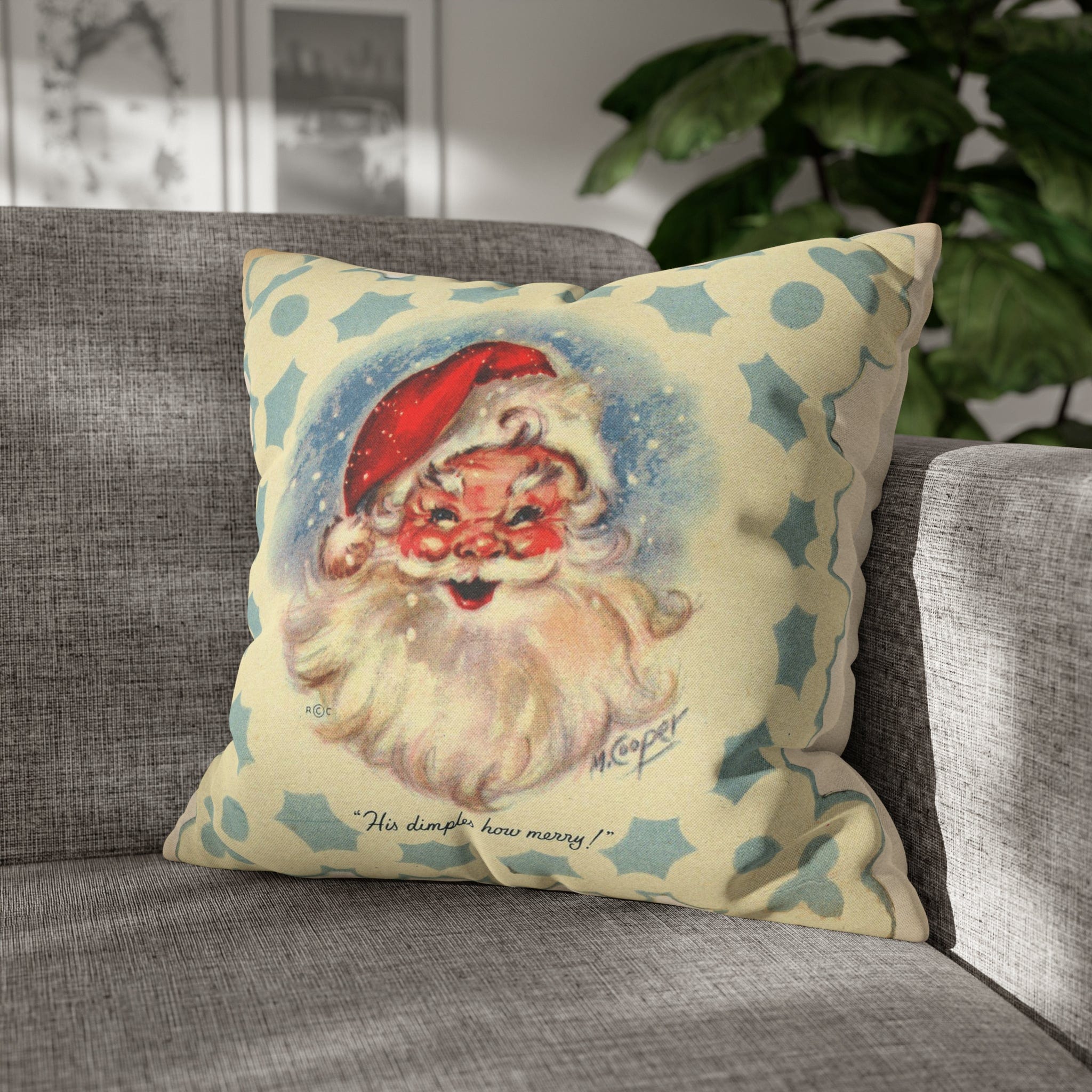 Vintage Santa, Christmas Snowflake, Smiling Santa Pillow Cover Home Decor