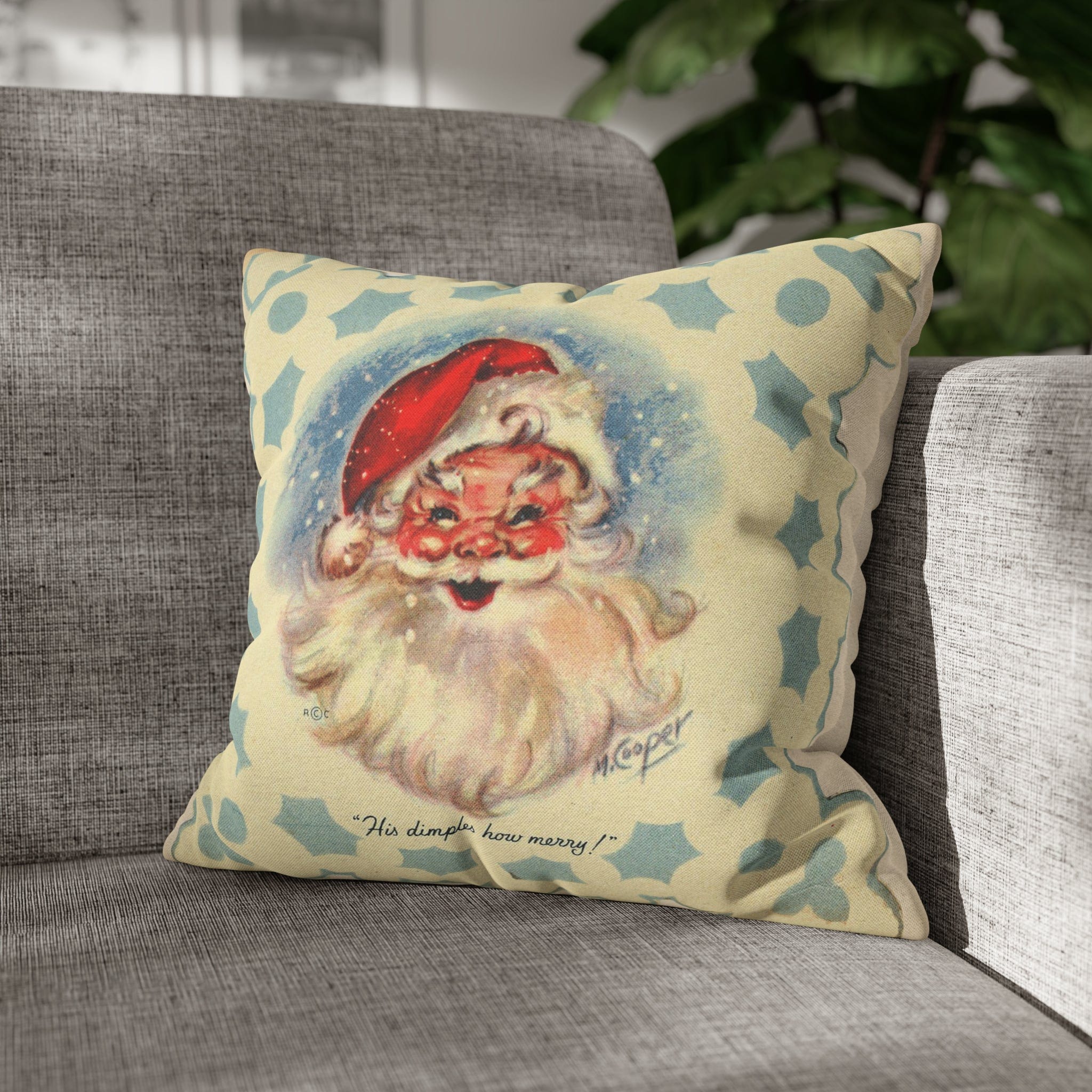 Vintage Santa, Christmas Snowflake, Smiling Santa Pillow Cover Home Decor