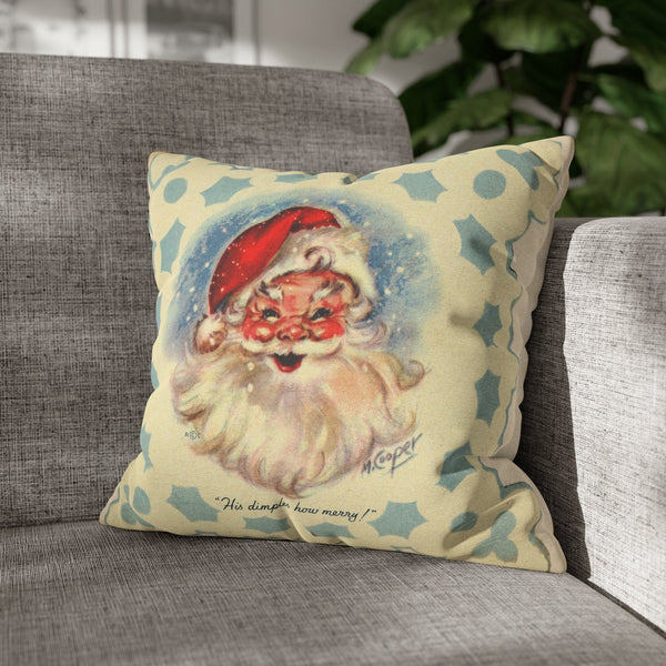 Vintage Santa, Christmas Snowflake, Smiling Santa Pillow Cover