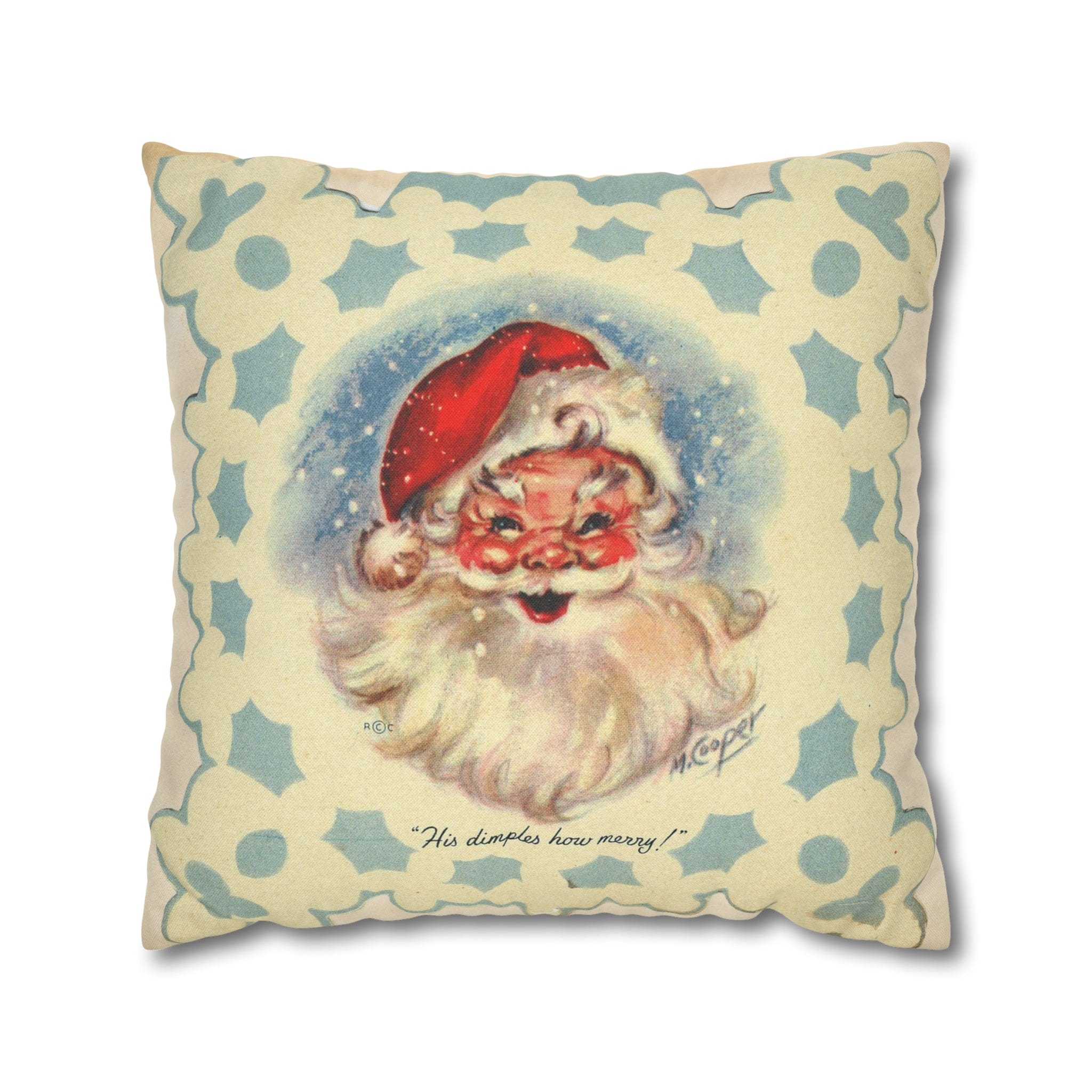 Vintage Santa, Christmas Snowflake, Smiling Santa Pillow Cover Home Decor