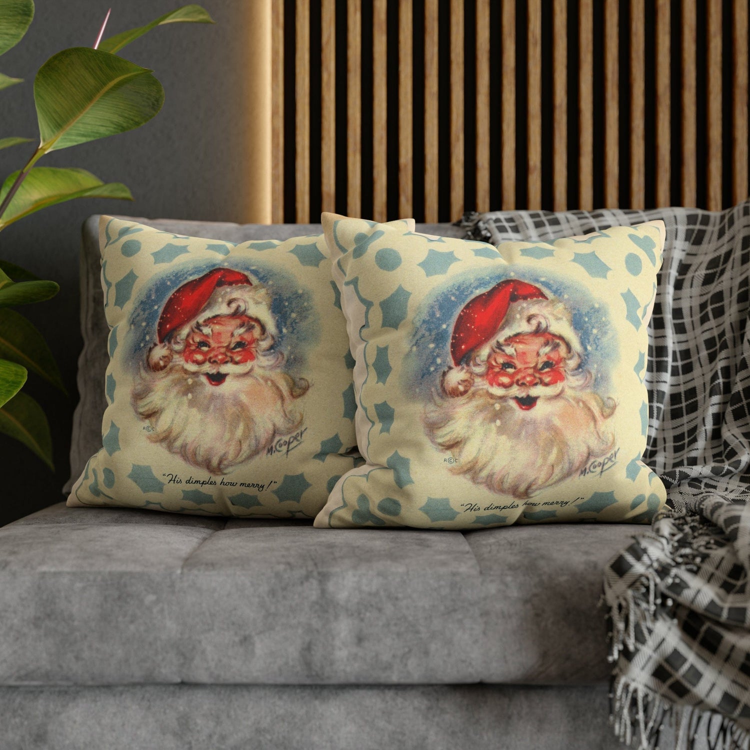 Vintage Santa, Christmas Snowflake, Smiling Santa Pillow Cover Home Decor