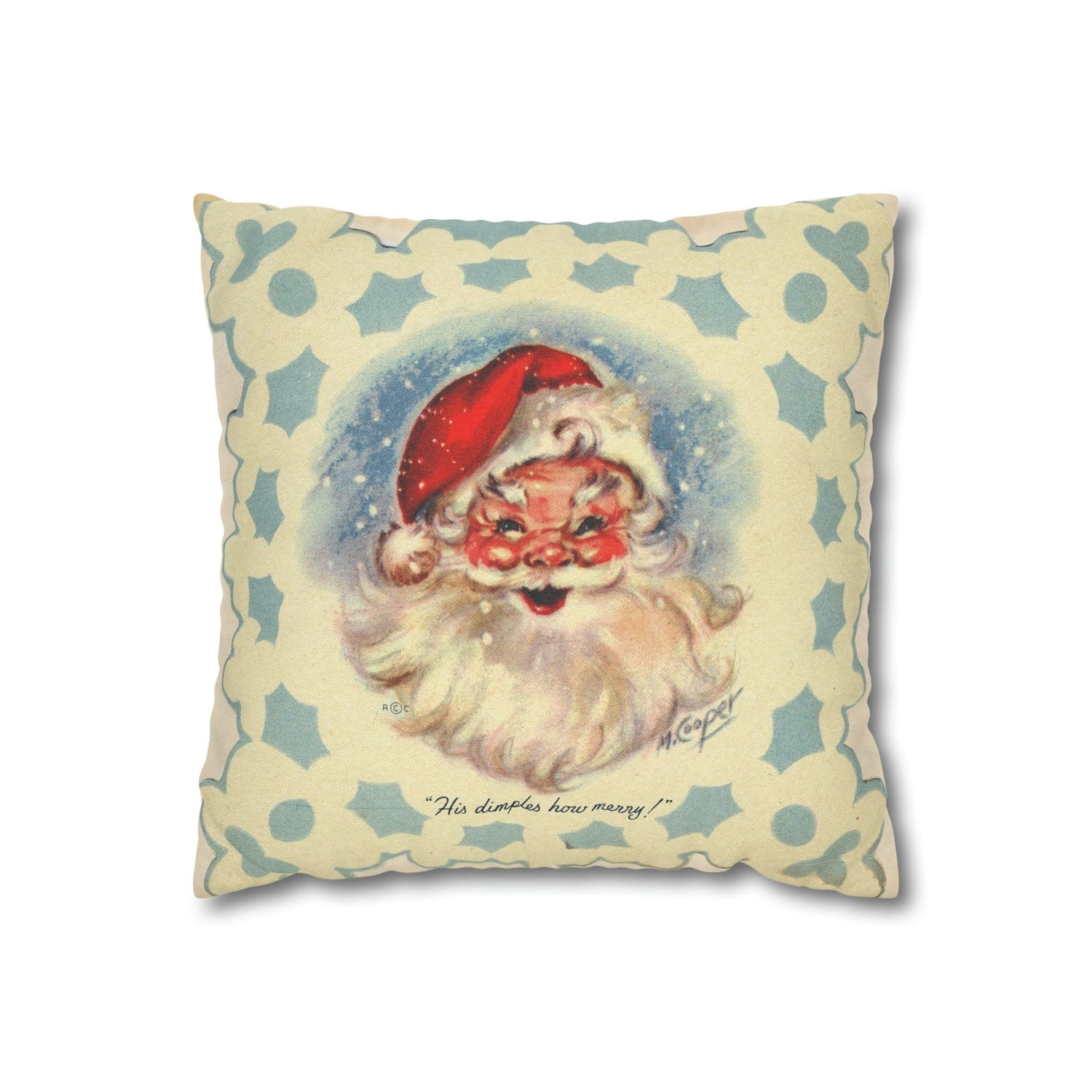 Vintage Santa, Christmas Snowflake, Smiling Santa Pillow Cover Home Decor