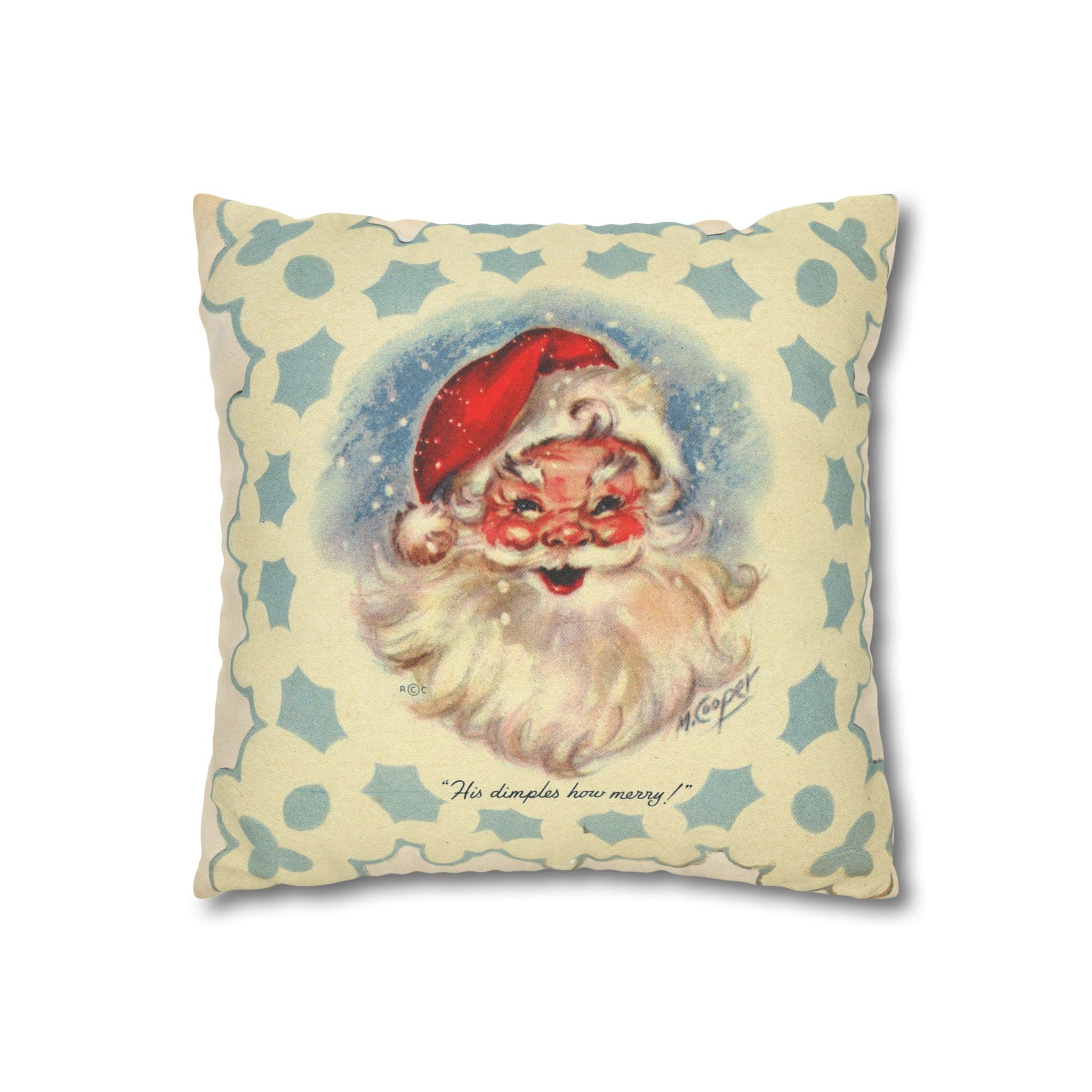 Vintage Santa, Christmas Snowflake, Smiling Santa Pillow Cover Home Decor