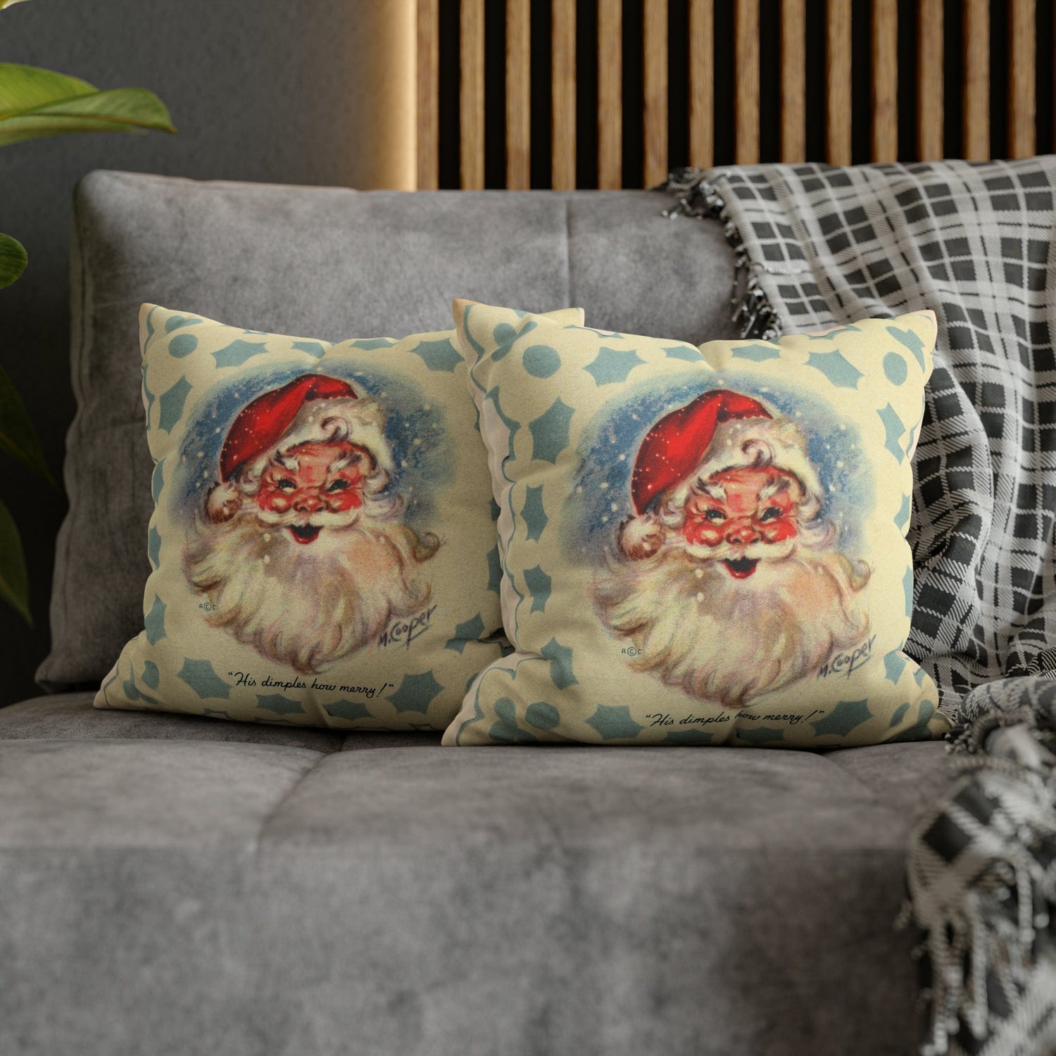 Vintage Santa, Christmas Snowflake, Smiling Santa Pillow Cover Home Decor