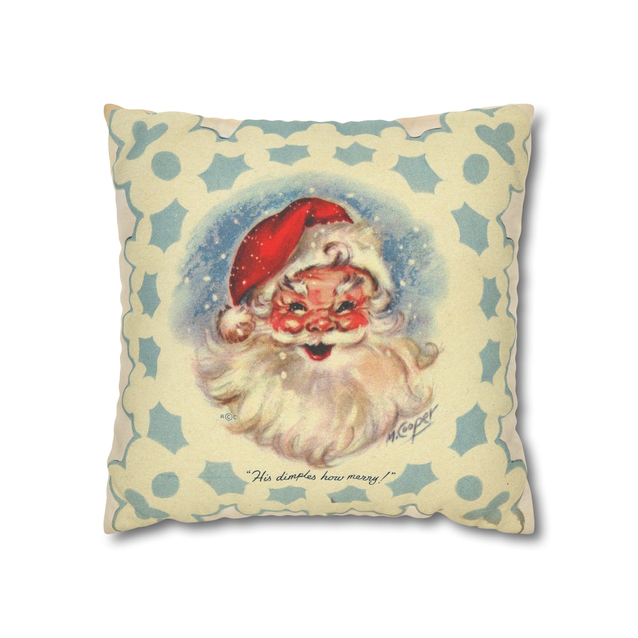 Vintage Santa, Christmas Snowflake, Smiling Santa Pillow Cover Home Decor