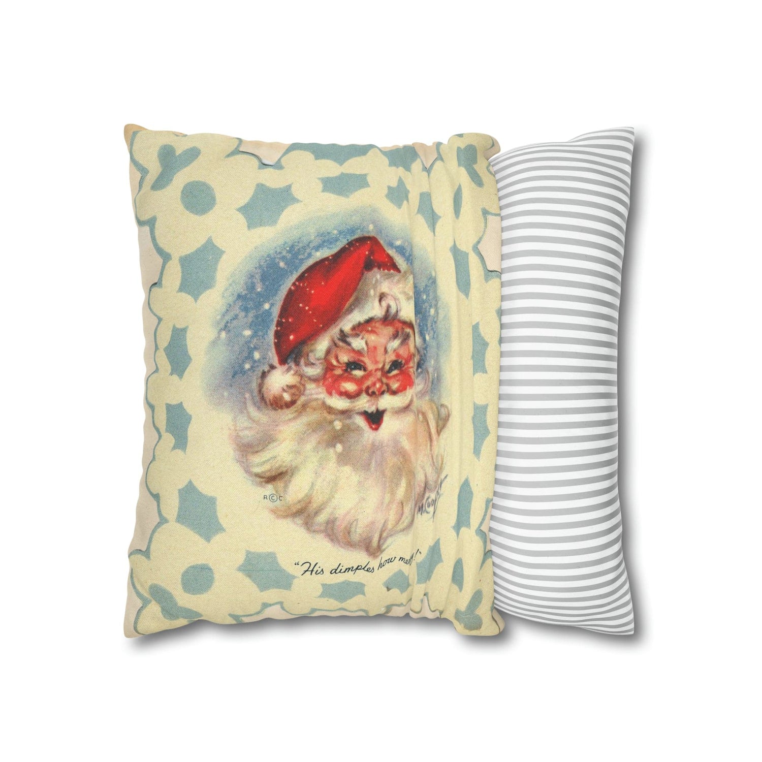 Vintage Santa, Christmas Snowflake, Smiling Santa Pillow Cover Home Decor