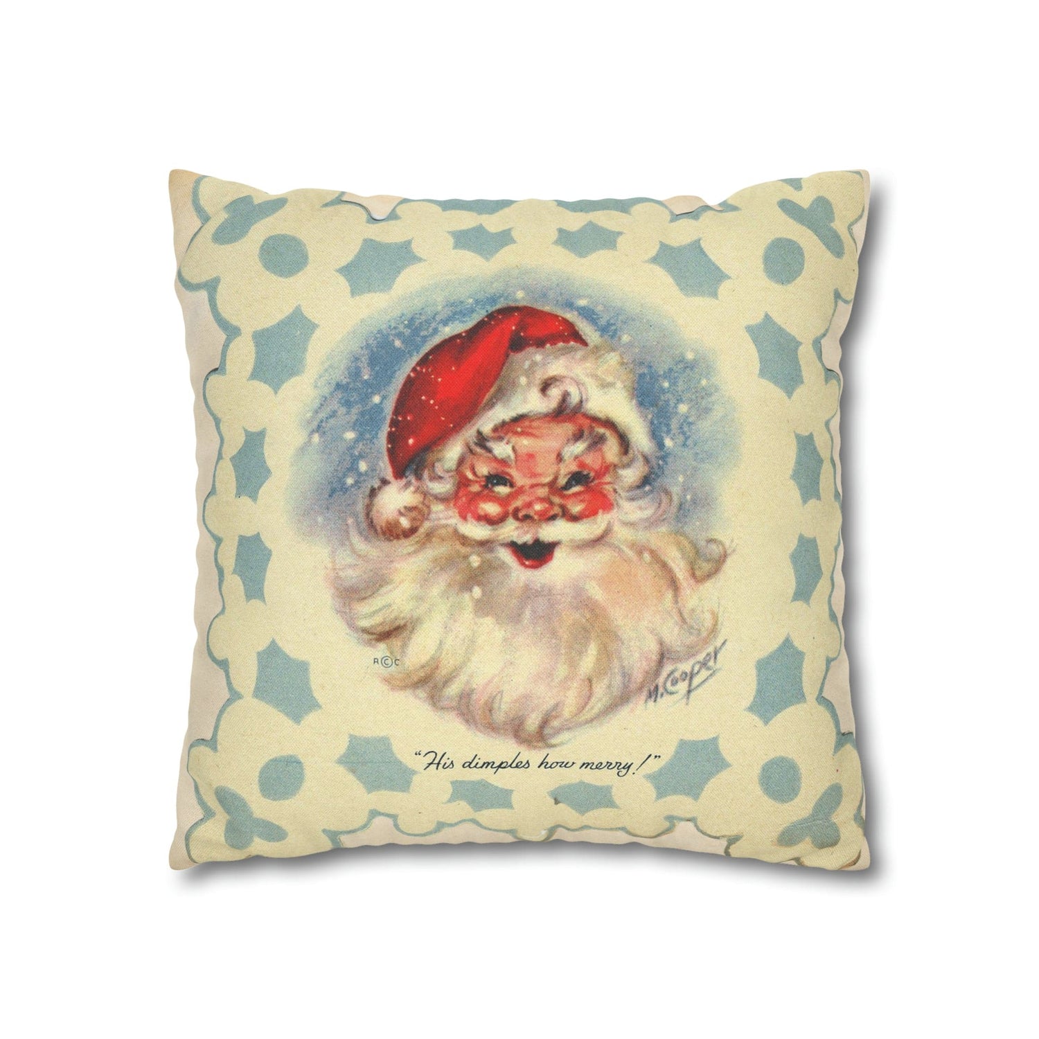 Vintage Santa, Christmas Snowflake, Smiling Santa Pillow Cover Home Decor