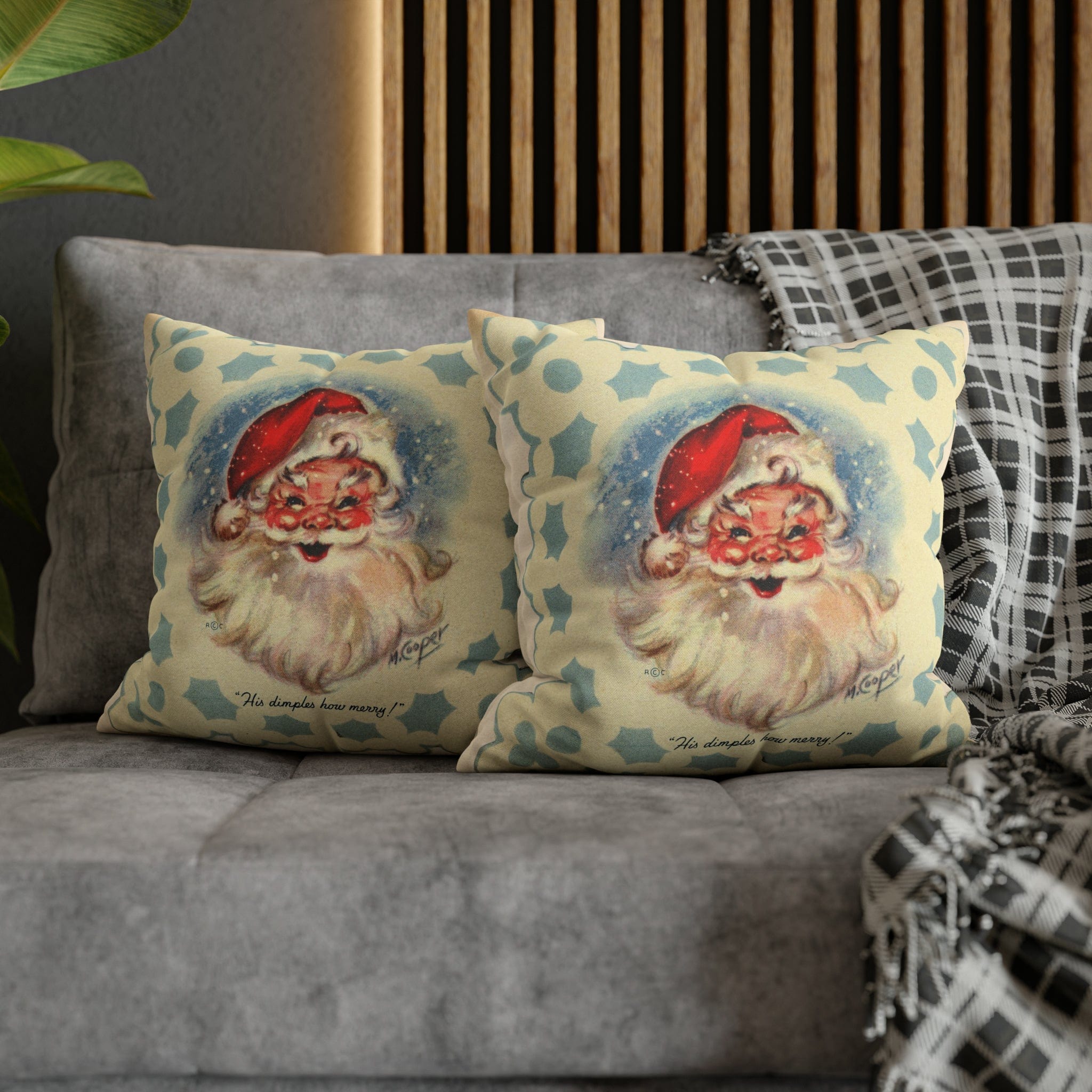 Vintage Santa, Christmas Snowflake, Smiling Santa Pillow Cover Home Decor