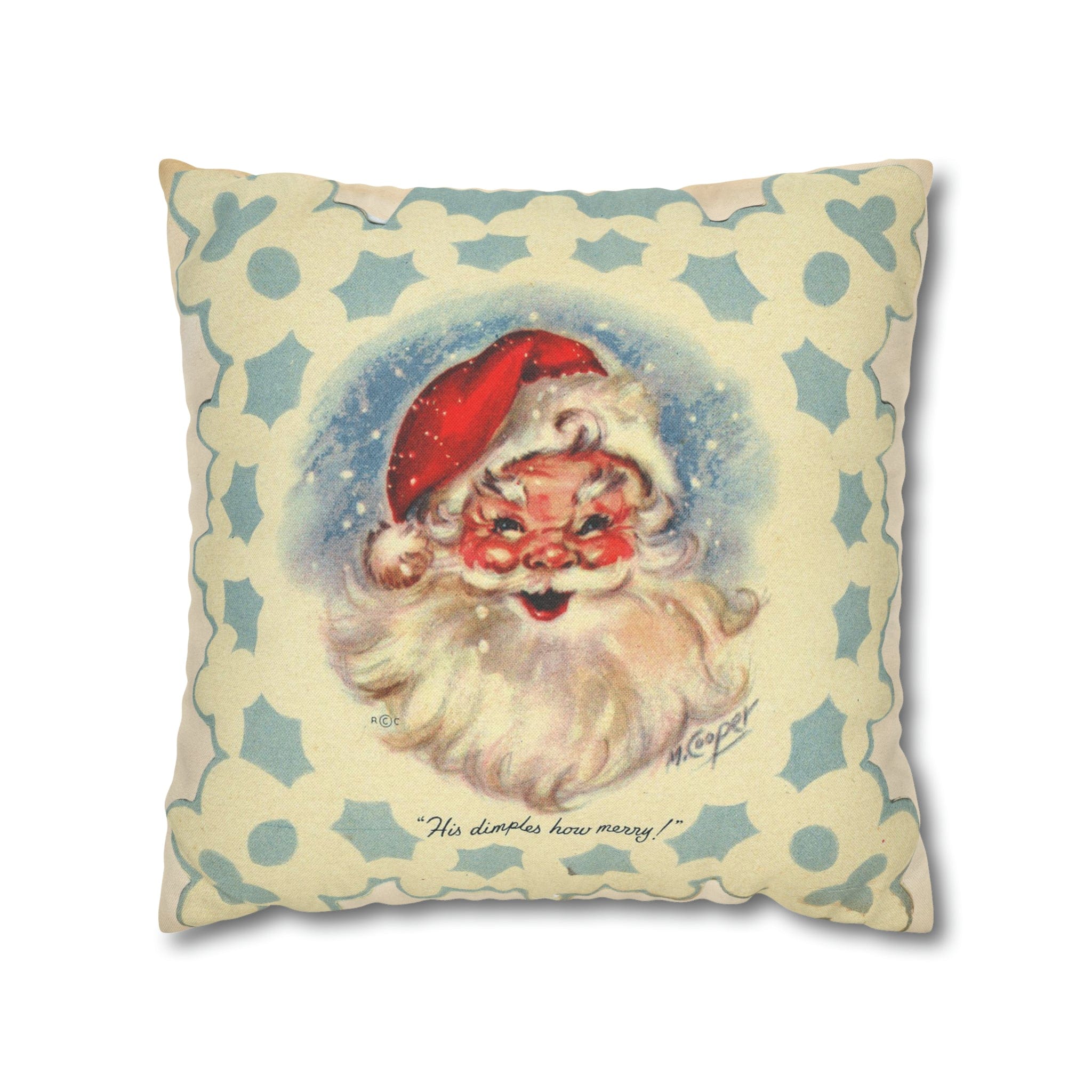 Vintage Santa, Christmas Snowflake, Smiling Santa Pillow Cover Home Decor