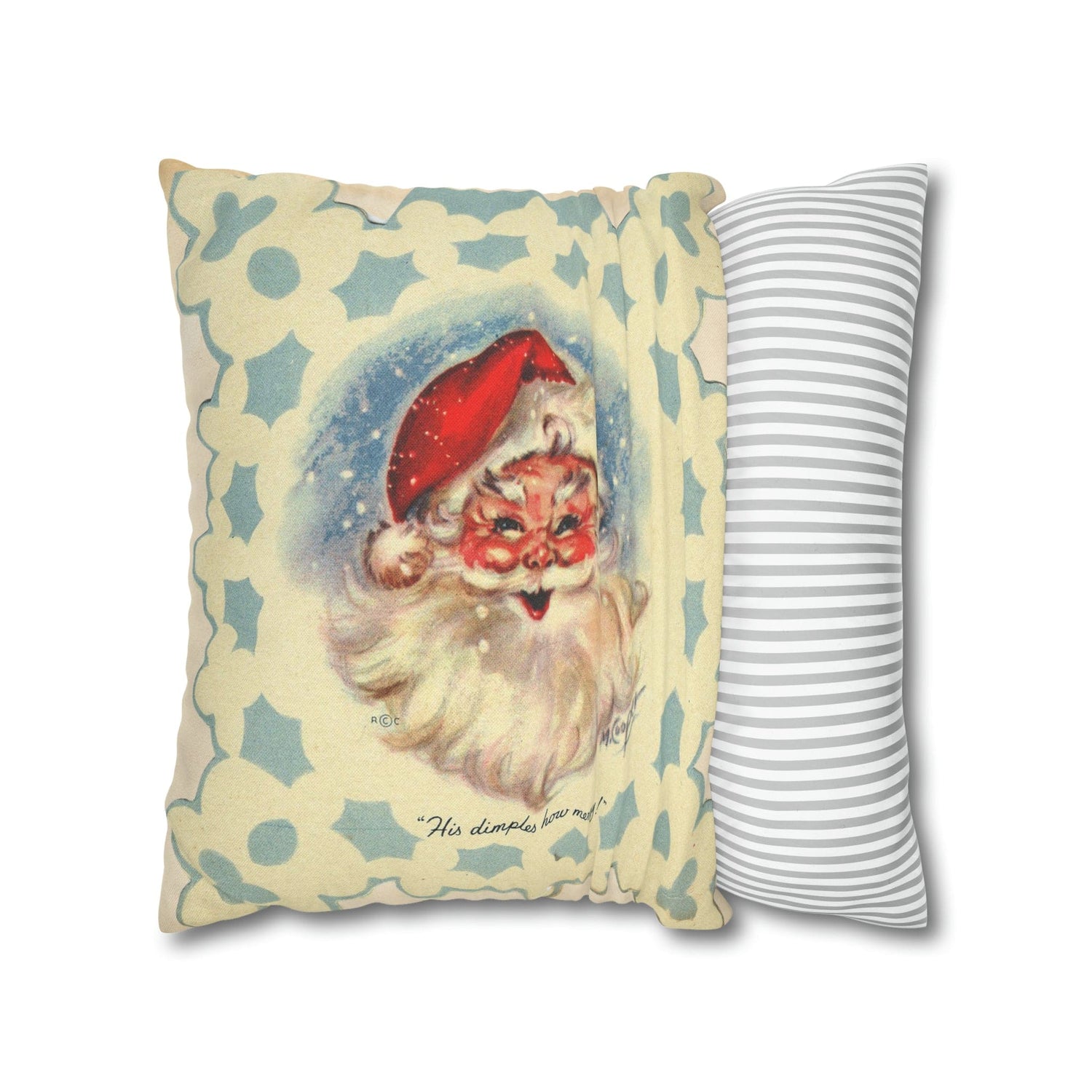 Vintage Santa, Christmas Snowflake, Smiling Santa Pillow Cover Home Decor