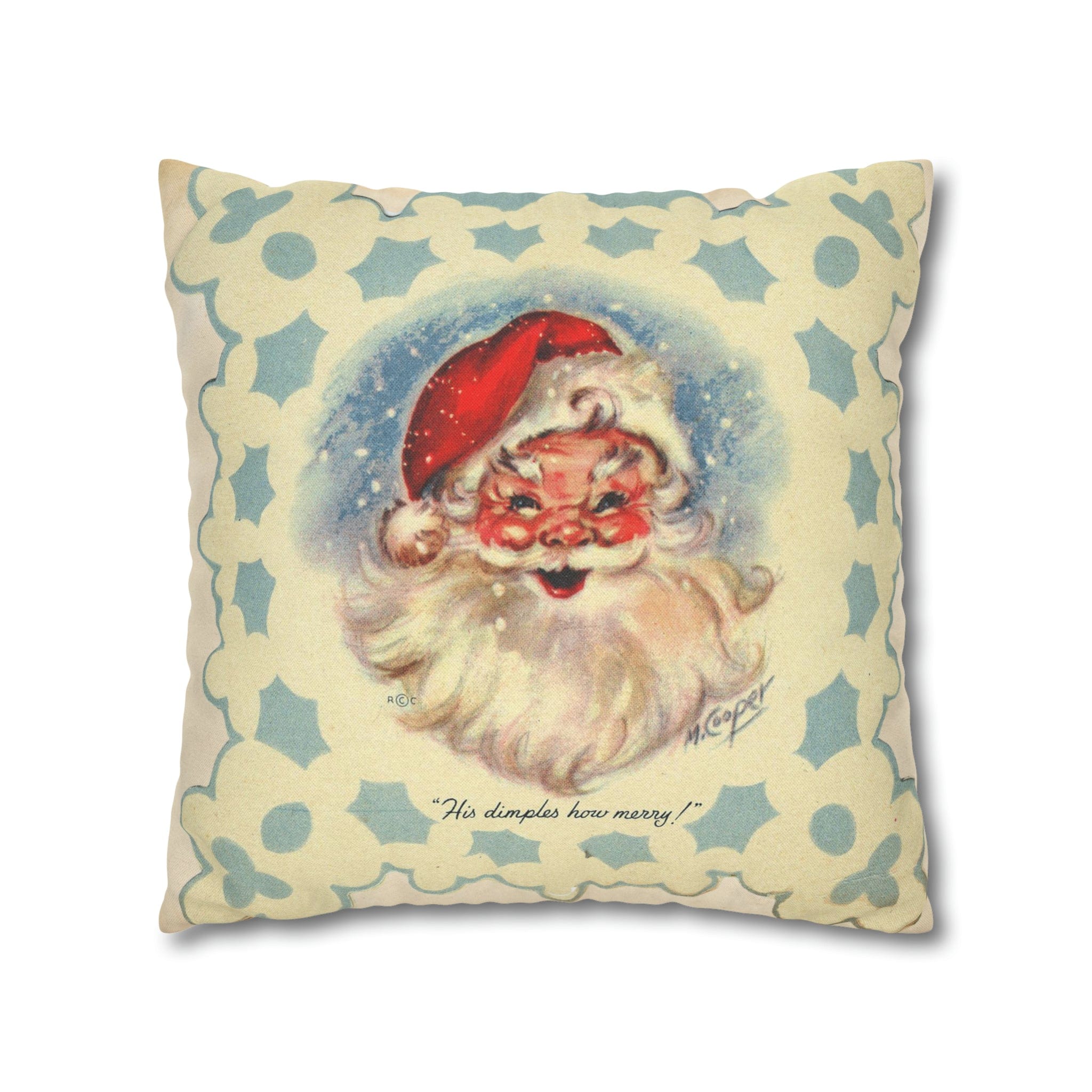 Vintage Santa, Christmas Snowflake, Smiling Santa Pillow Cover Home Decor