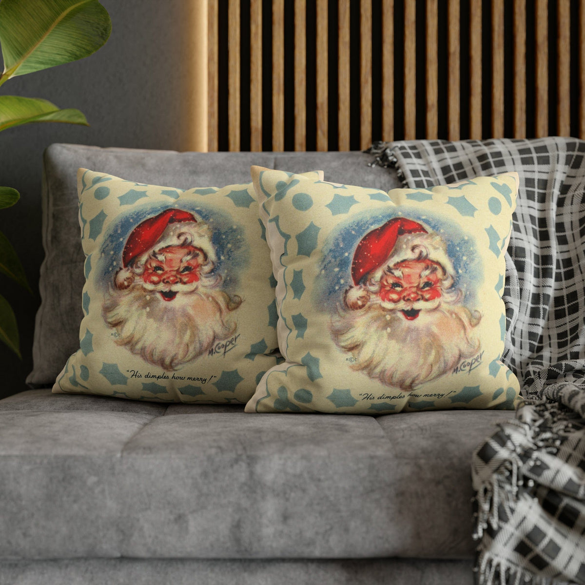 Vintage Santa, Christmas Snowflake, Smiling Santa Pillow Cover Home Decor