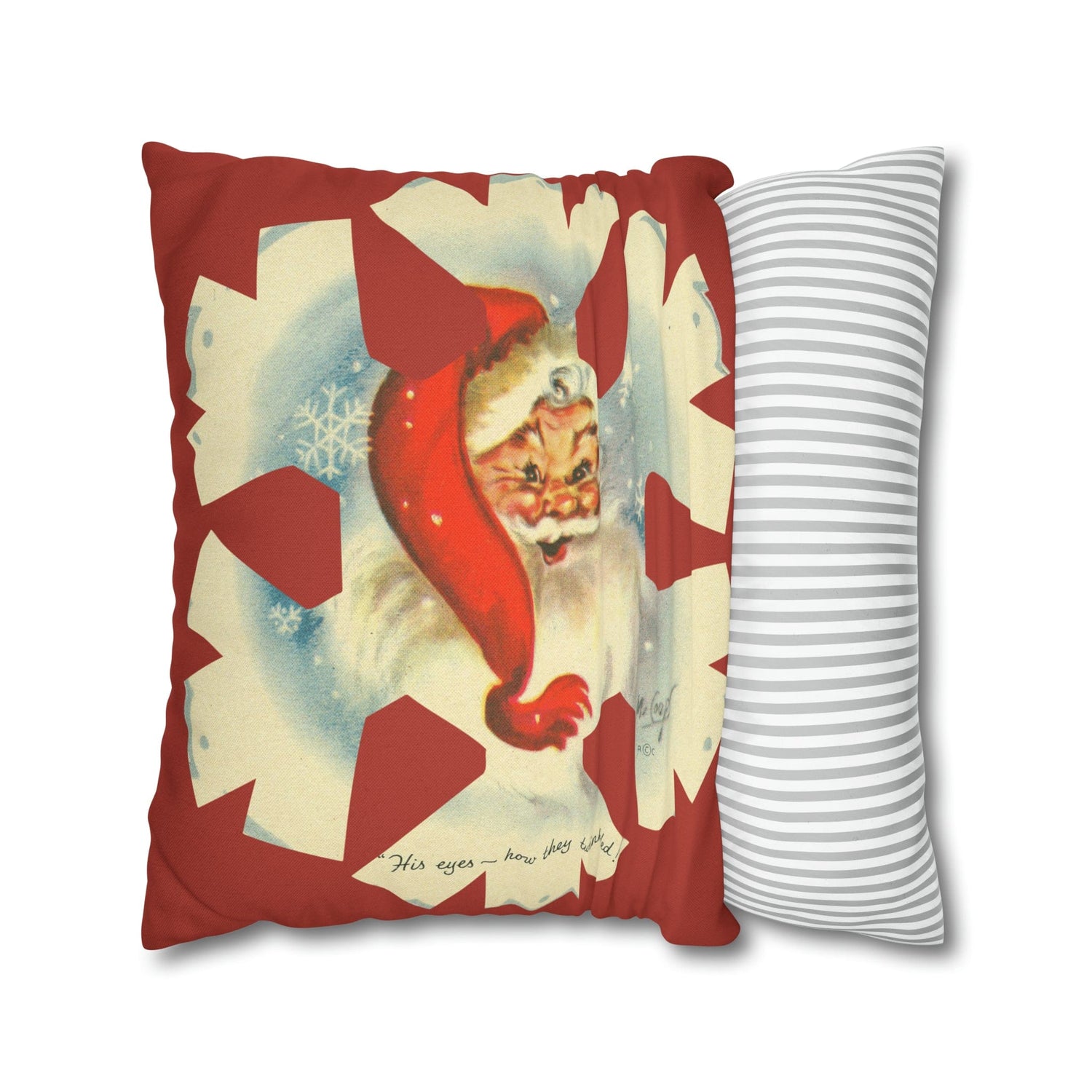 Vintage Smiling Santa, Red Christmas Snowflake Pillow Cover Home Decor
