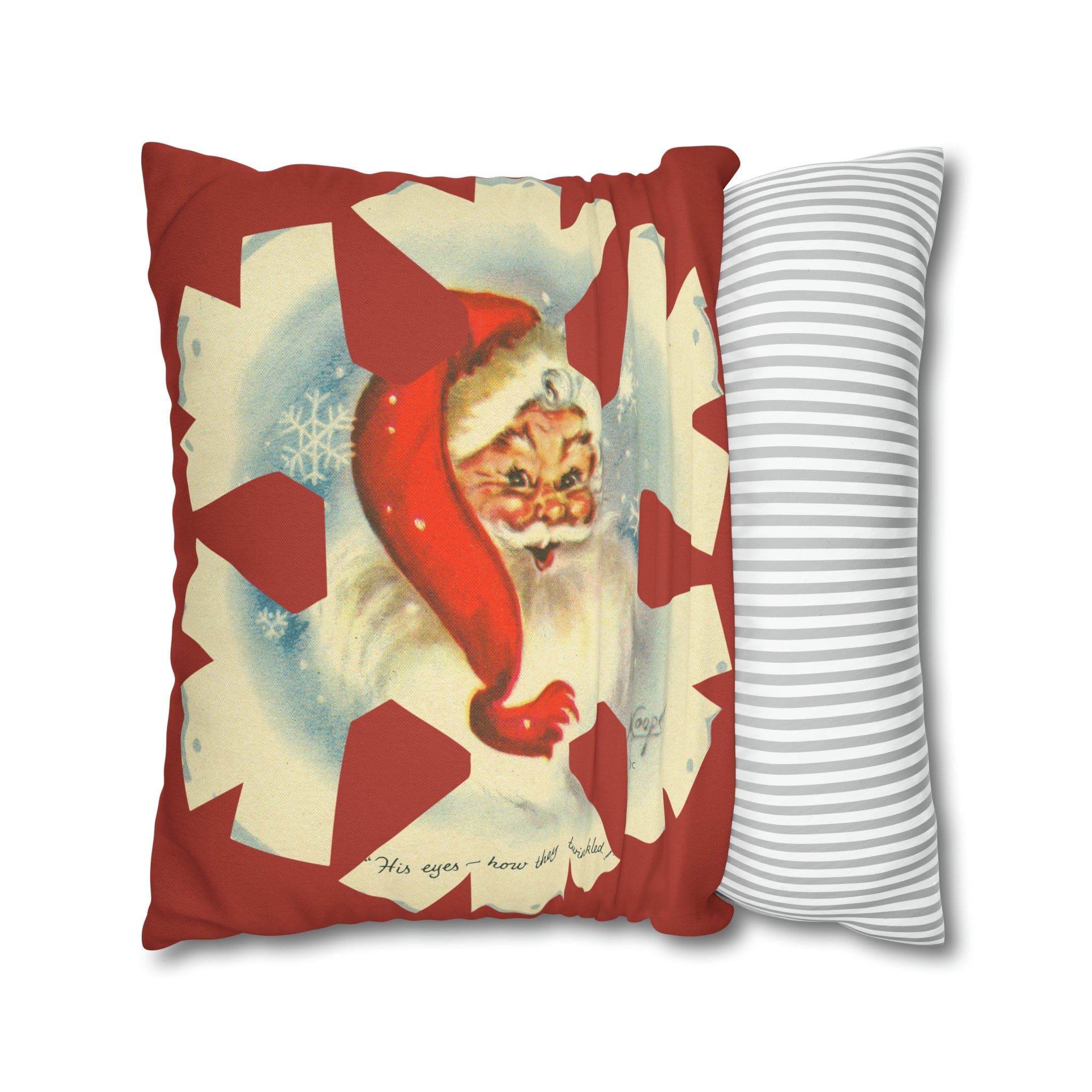 Vintage Smiling Santa, Red Christmas Snowflake Pillow Cover Home Decor