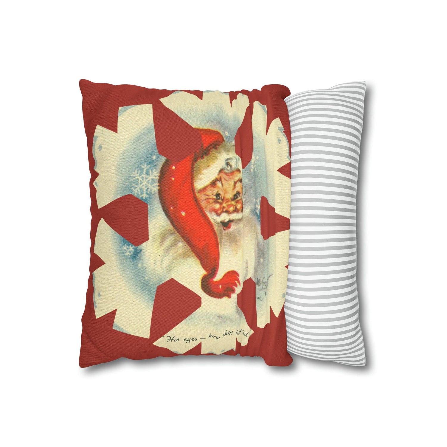 Vintage Smiling Santa, Red Christmas Snowflake Pillow Cover Home Decor