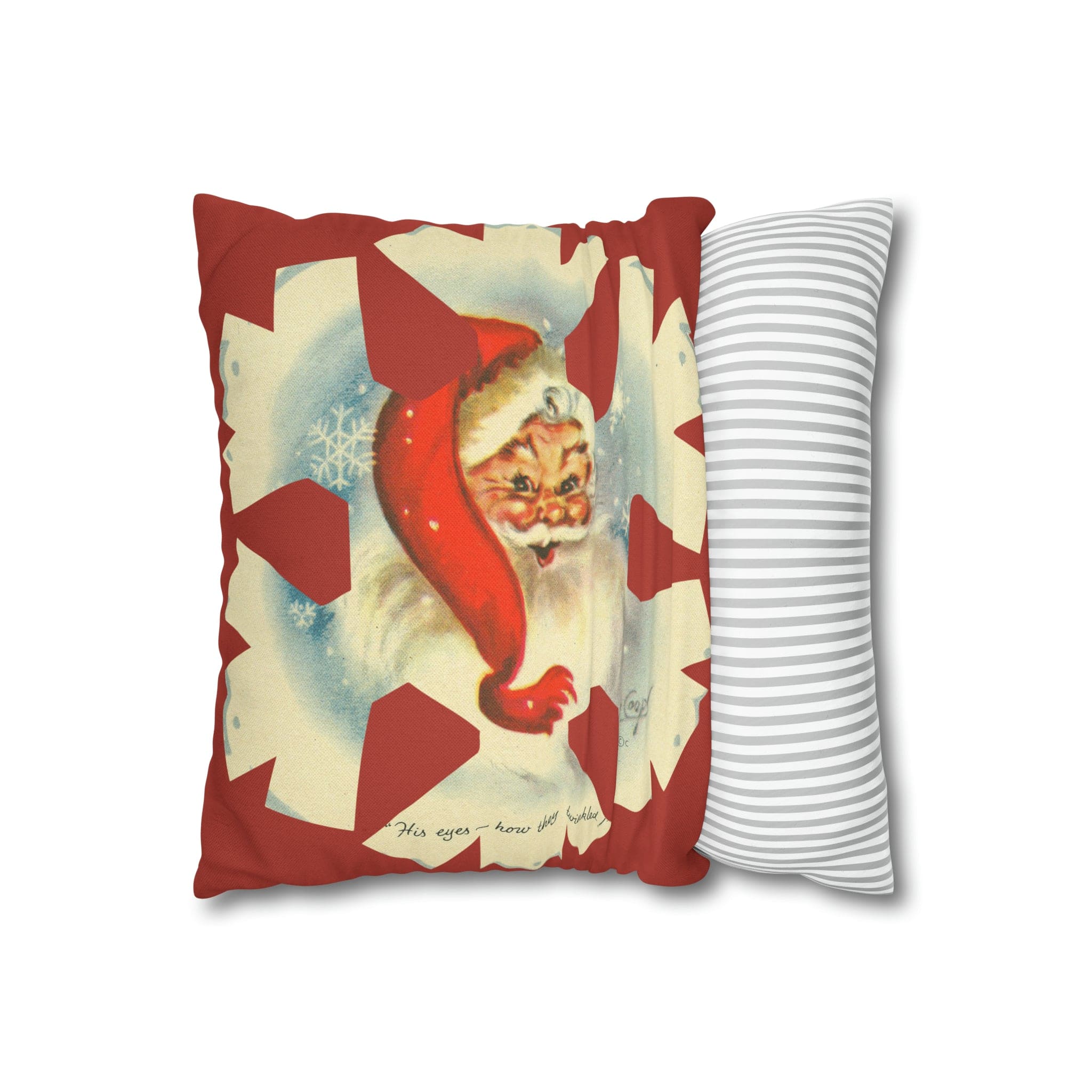 Vintage Smiling Santa, Red Christmas Snowflake Pillow Cover Home Decor