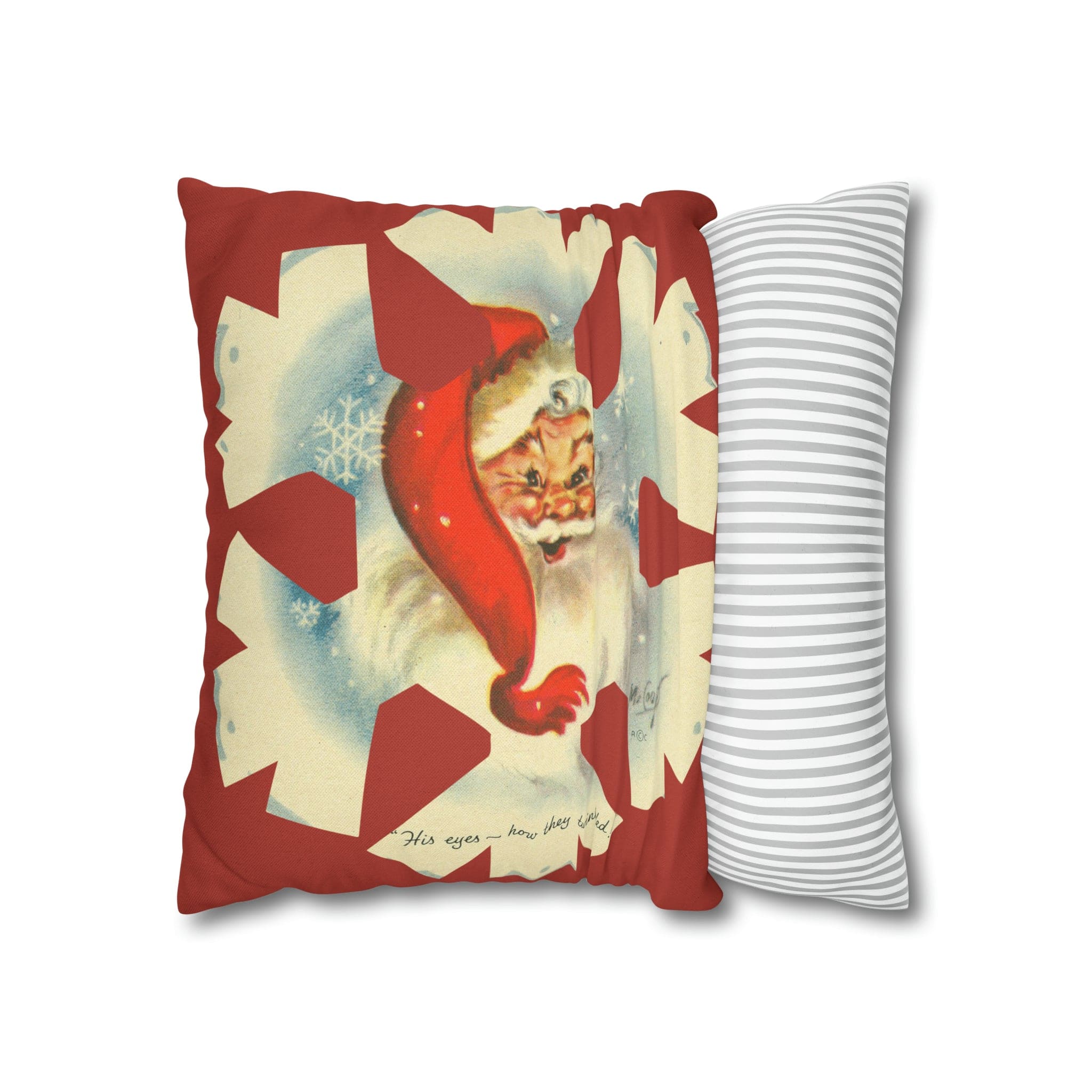 Vintage Smiling Santa, Red Christmas Snowflake Pillow Cover Home Decor